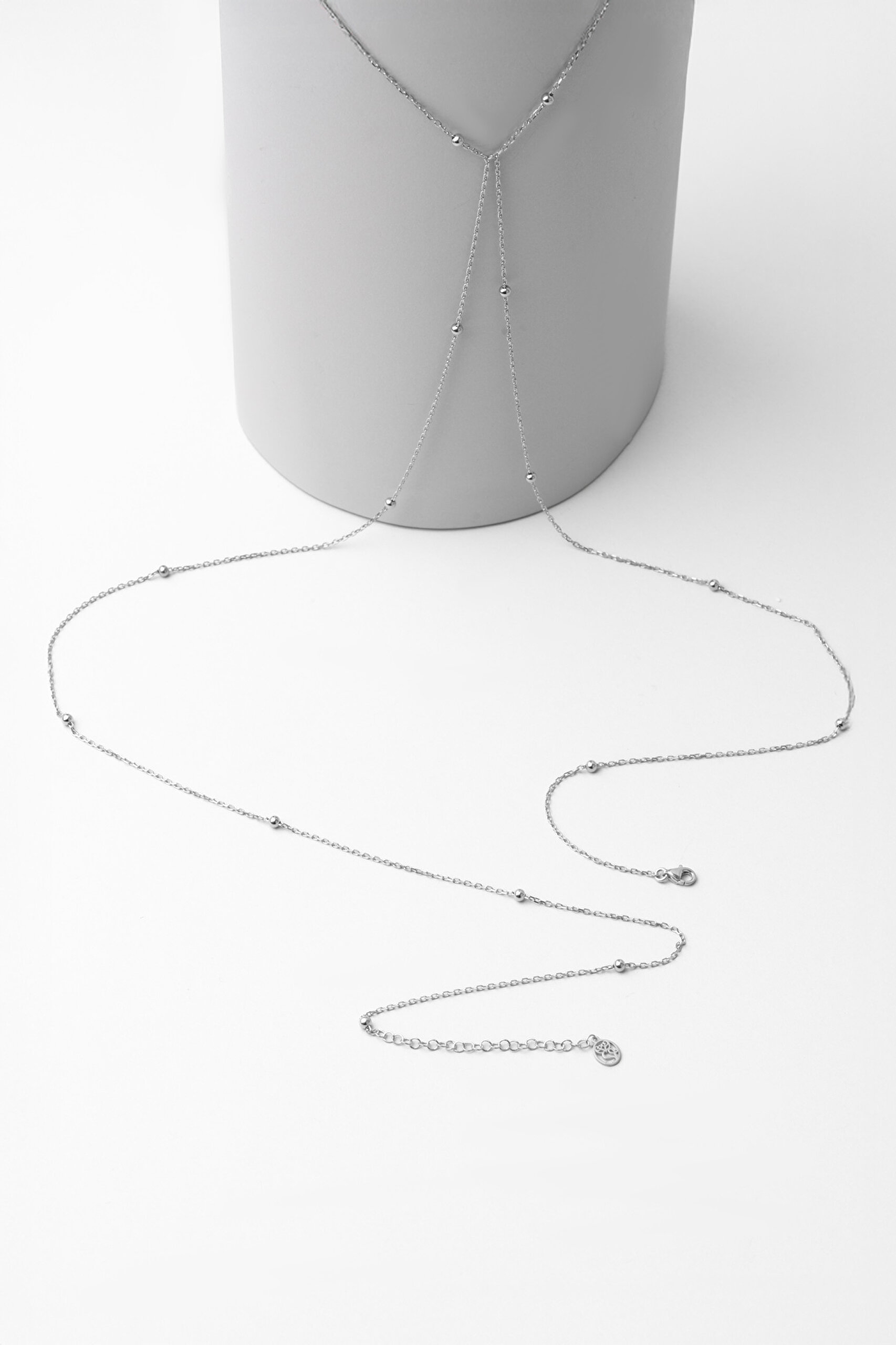 ⁠ Noa 18 Ayar Beyaz Altın Kaplama 92 Cm Gümüş Vücut Zinciri_0}