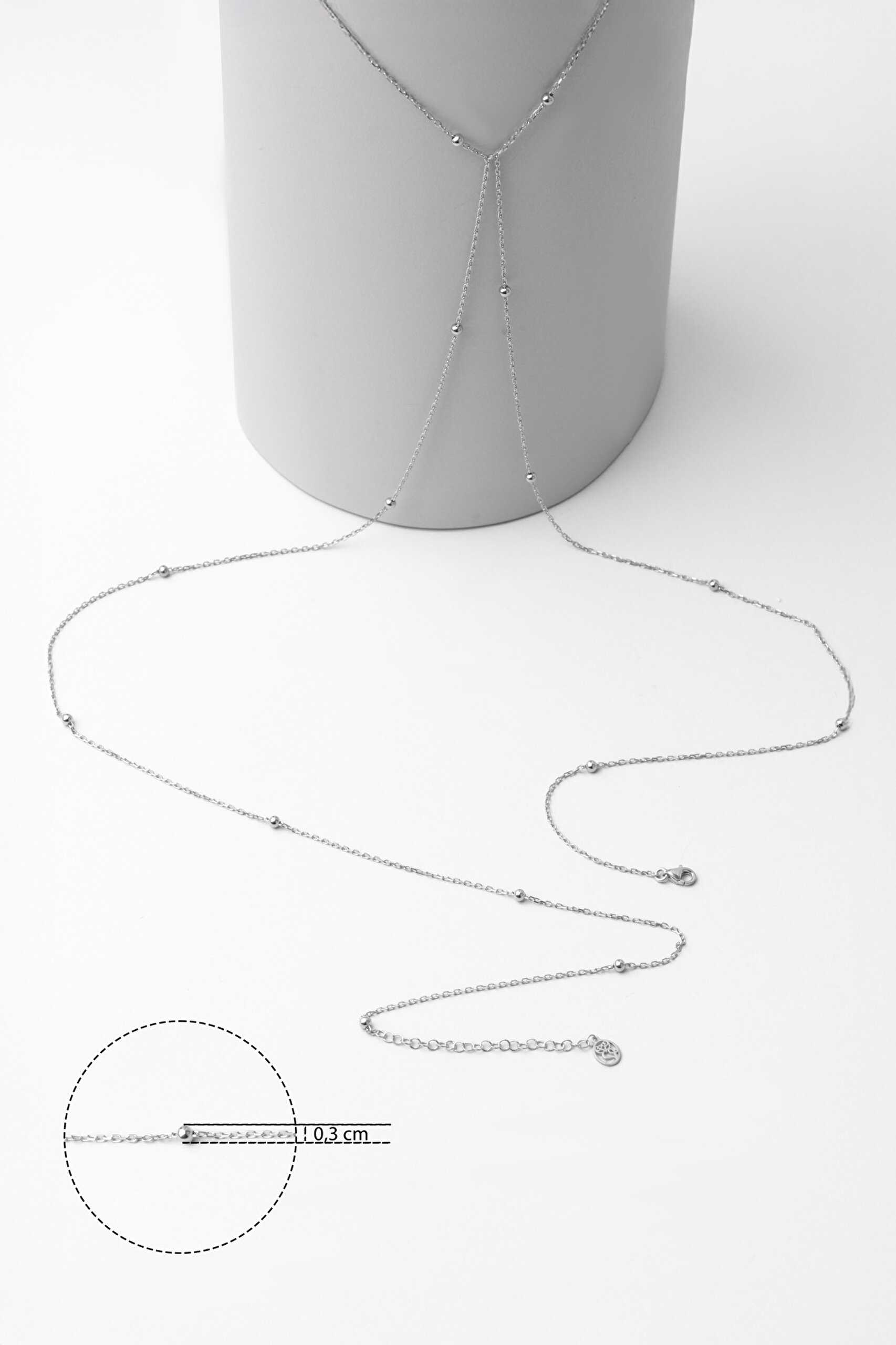 ⁠ Noa 18 Ayar Beyaz Altın Kaplama 92 Cm Gümüş Vücut Zinciri_2}