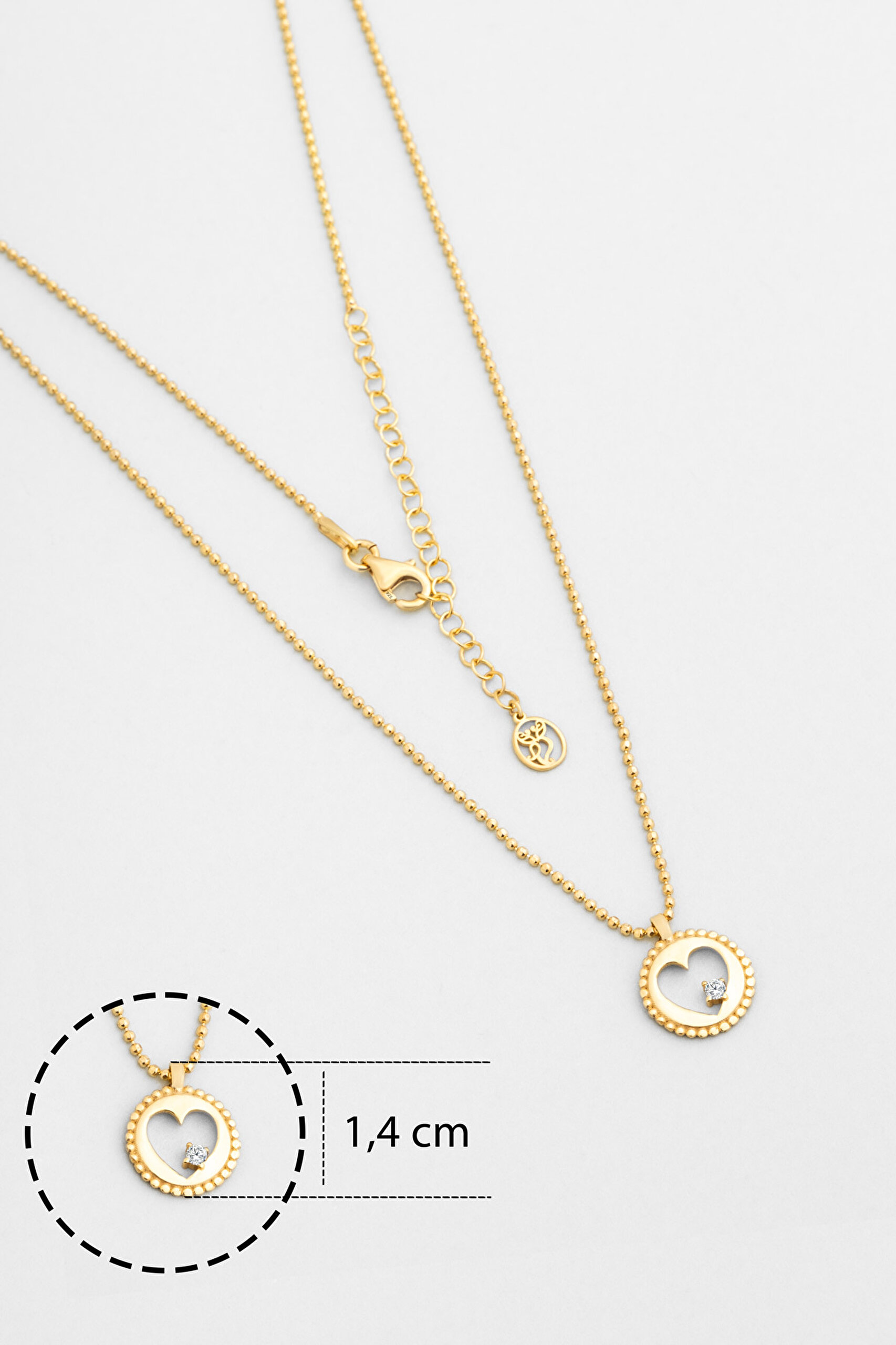 ⁠ Şans Kalbi 18 Ayar Sarı Altın Kaplama 45 Cm Gümüş Kolye_2}