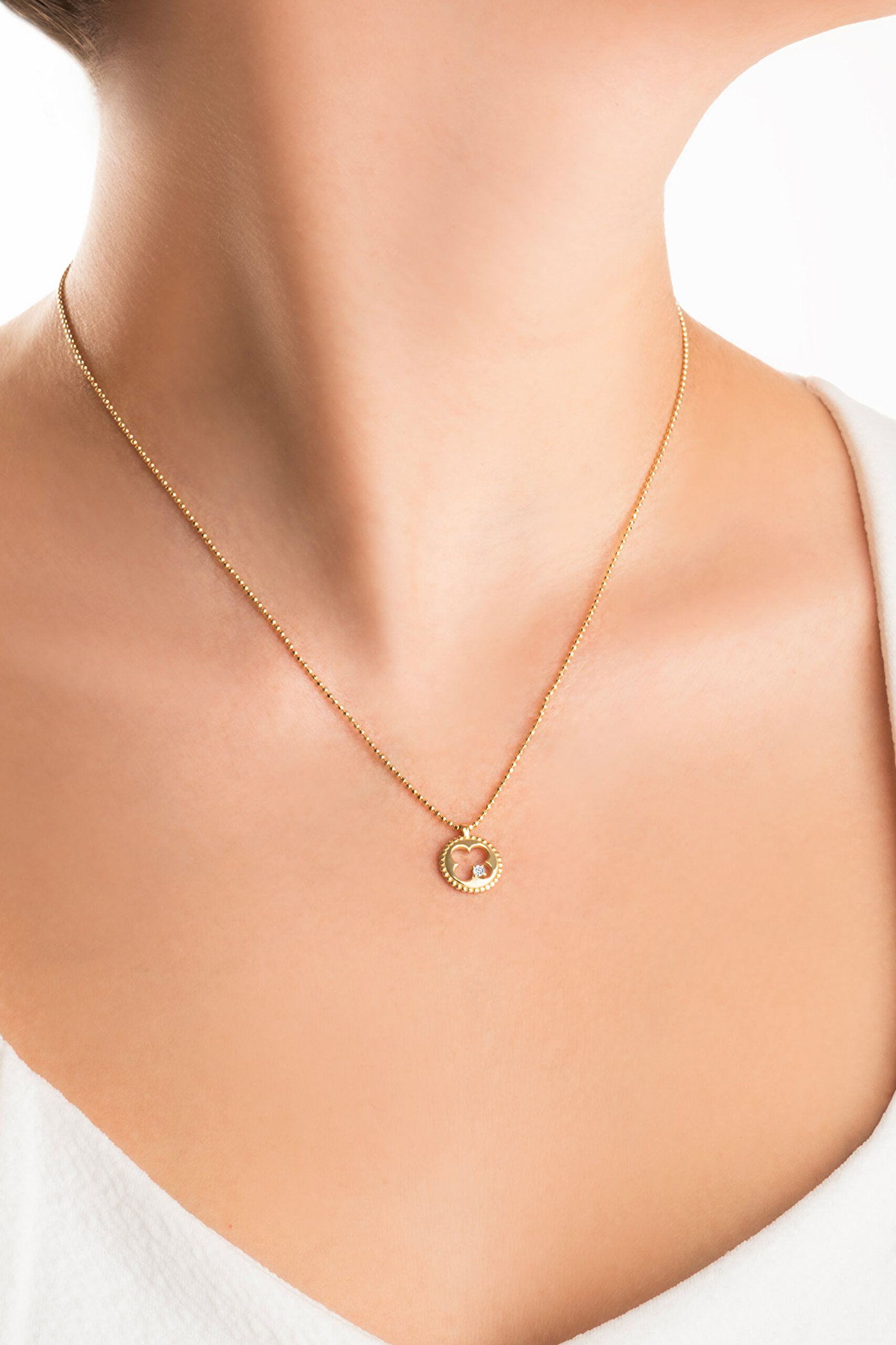 ⁠ Şans Yoncası 18 Ayar Sarı Altın Kaplama 44 Cm Gümüş Kolye_1}