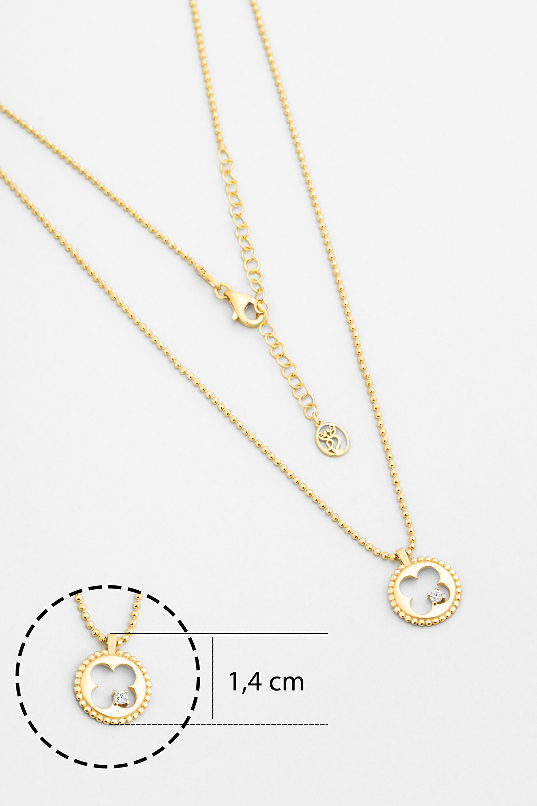 ⁠ Şans Yoncası 18 Ayar Sarı Altın Kaplama 44 Cm Gümüş Kolye_2}