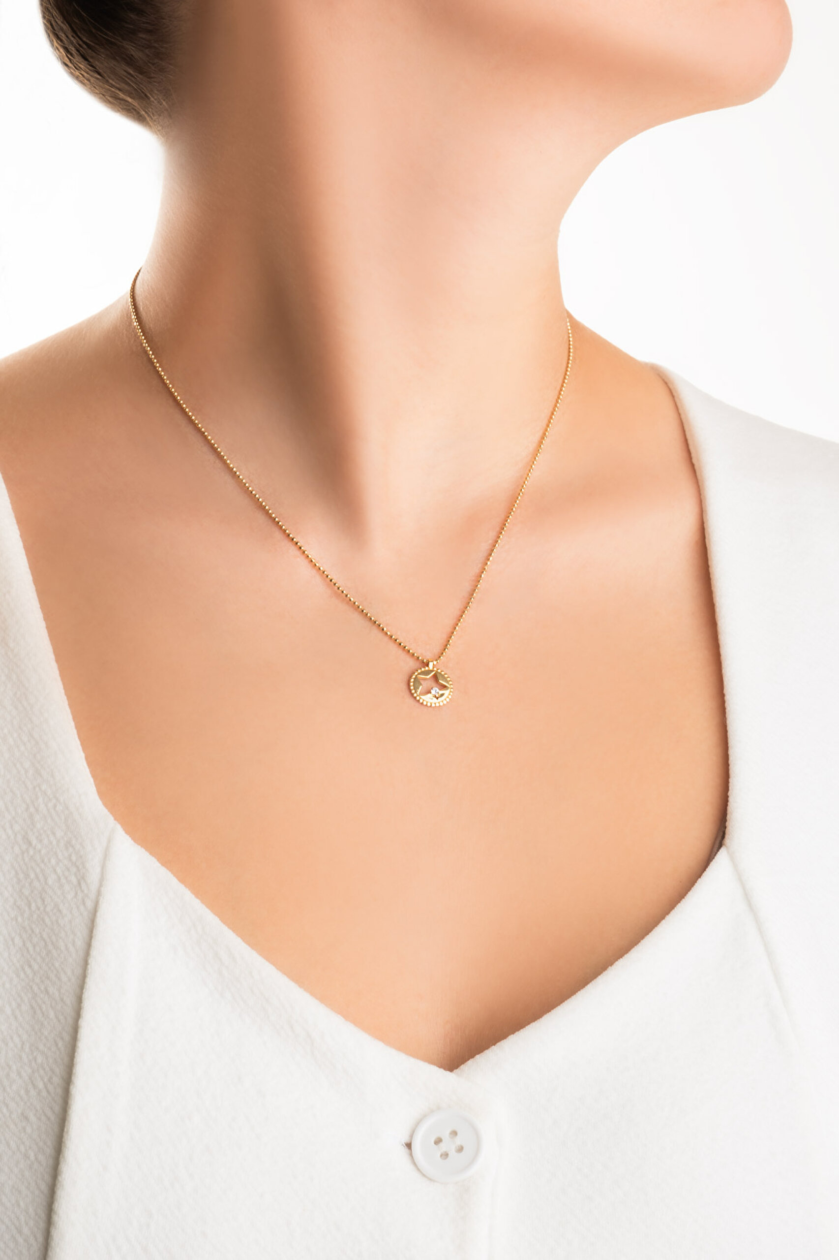 ⁠ Şans Yıldızı 18 Ayar Sarı Altın Kaplama 45 Cm Gümüş Kolye_3}