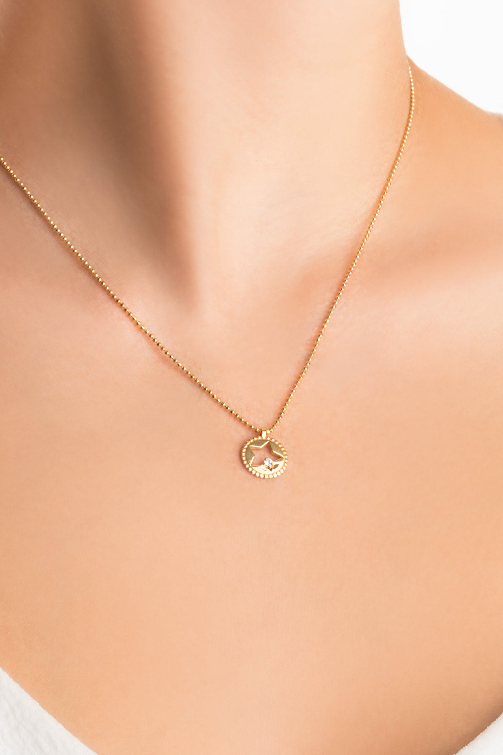 ⁠ Şans Yıldızı 18 Ayar Sarı Altın Kaplama 45 Cm Gümüş Kolye_1}