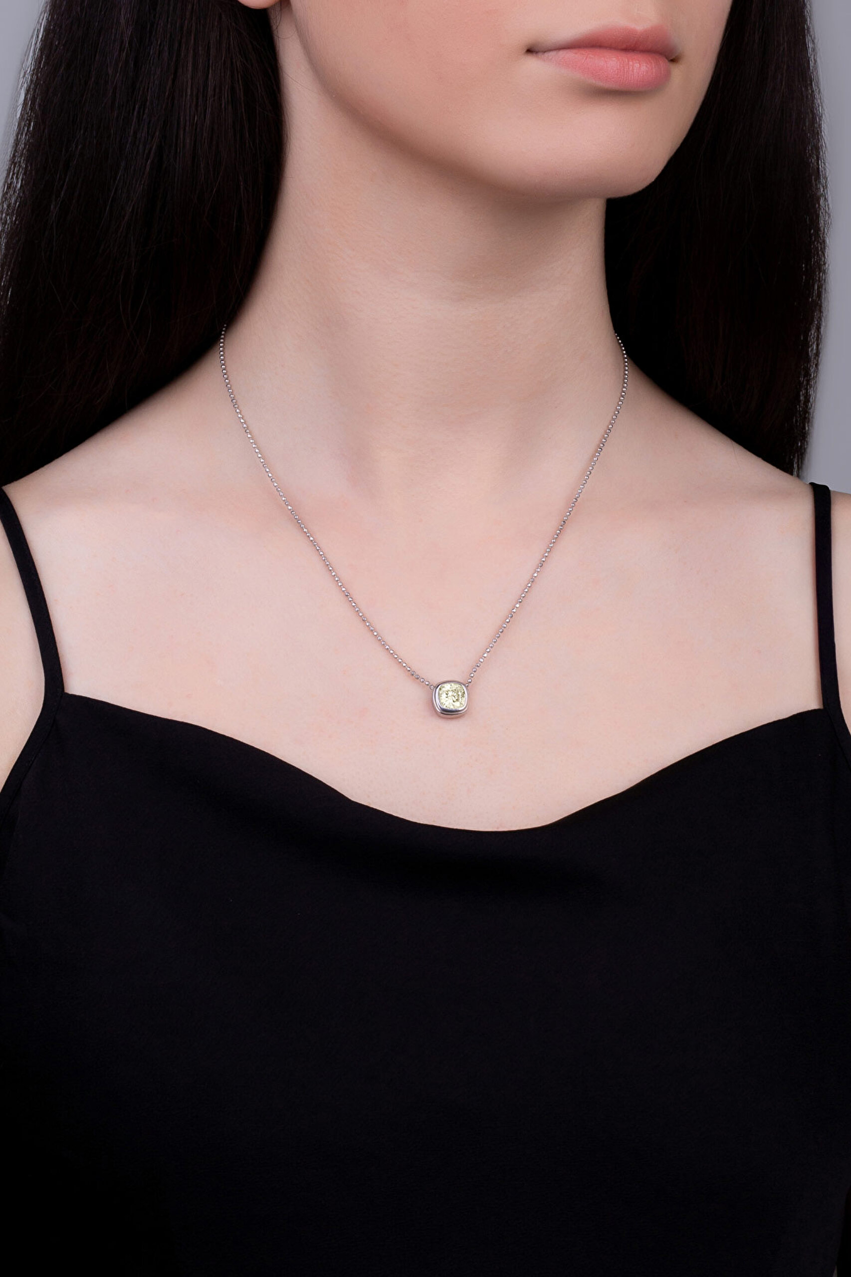 ⁠ Egzotik Sarı 18 Ayar Beyaz Altın Kaplama Gümüş Kolye_3}