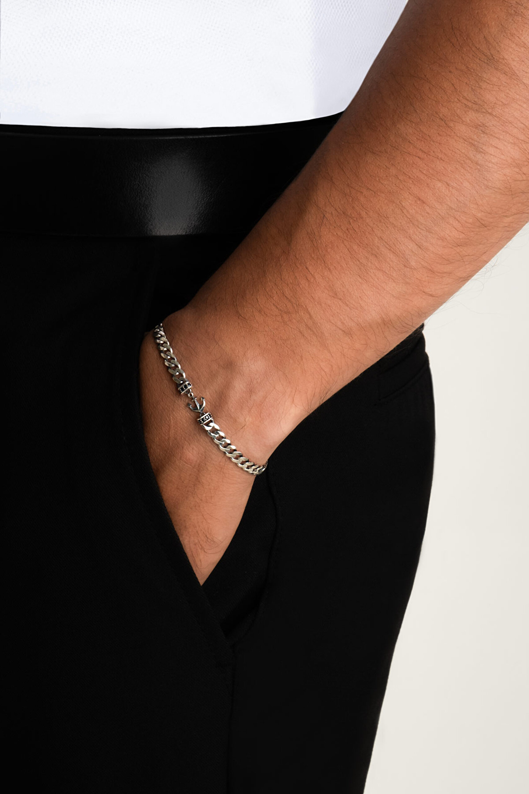 ⁠ Çapa Figürlü Cilalı 21 Cm Gümüş Erkek Gurmet Zincir Bileklik_3}