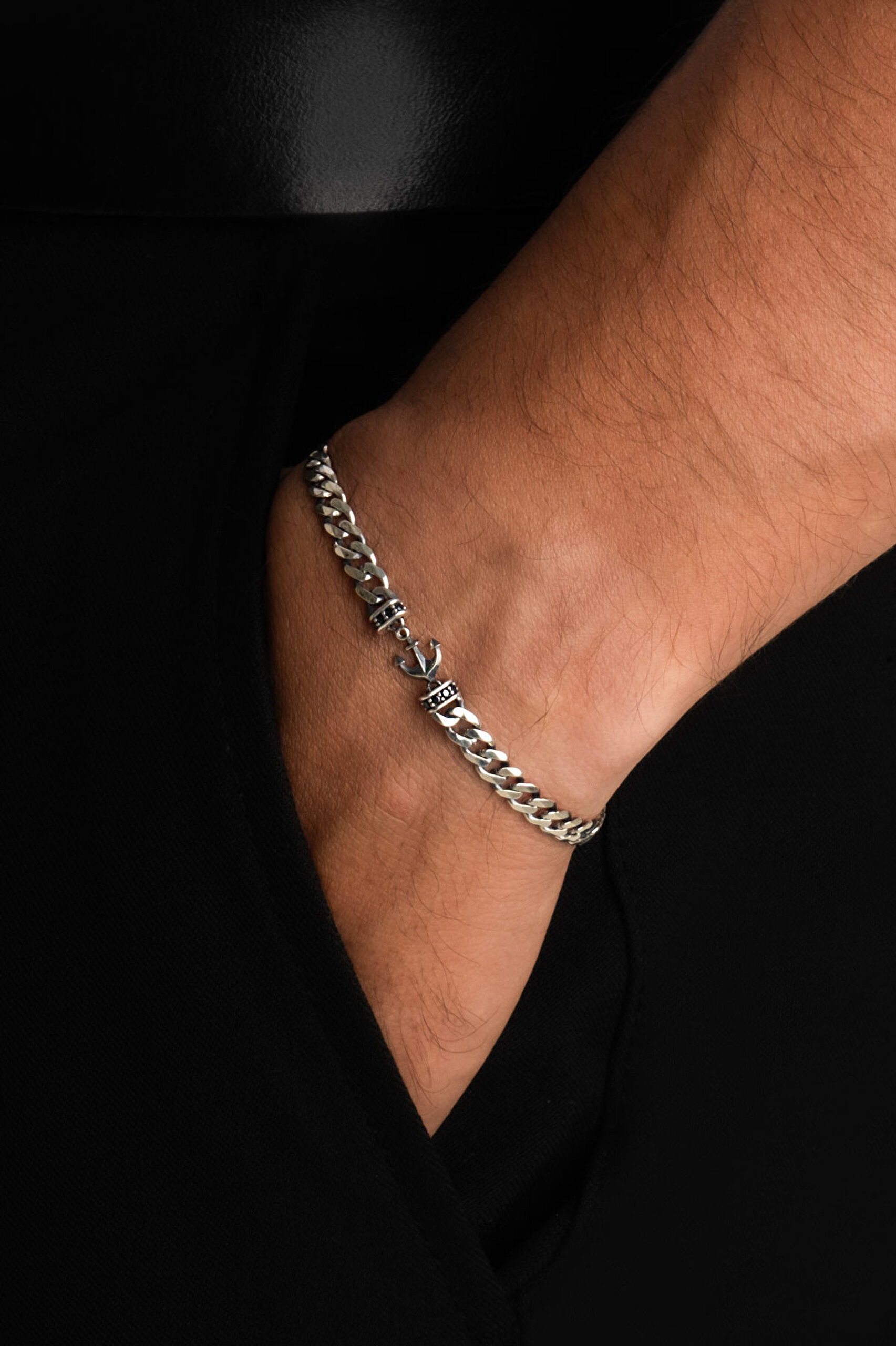 ⁠ Çapa Figürlü Cilalı 21 Cm Gümüş Erkek Gurmet Zincir Bileklik_1}