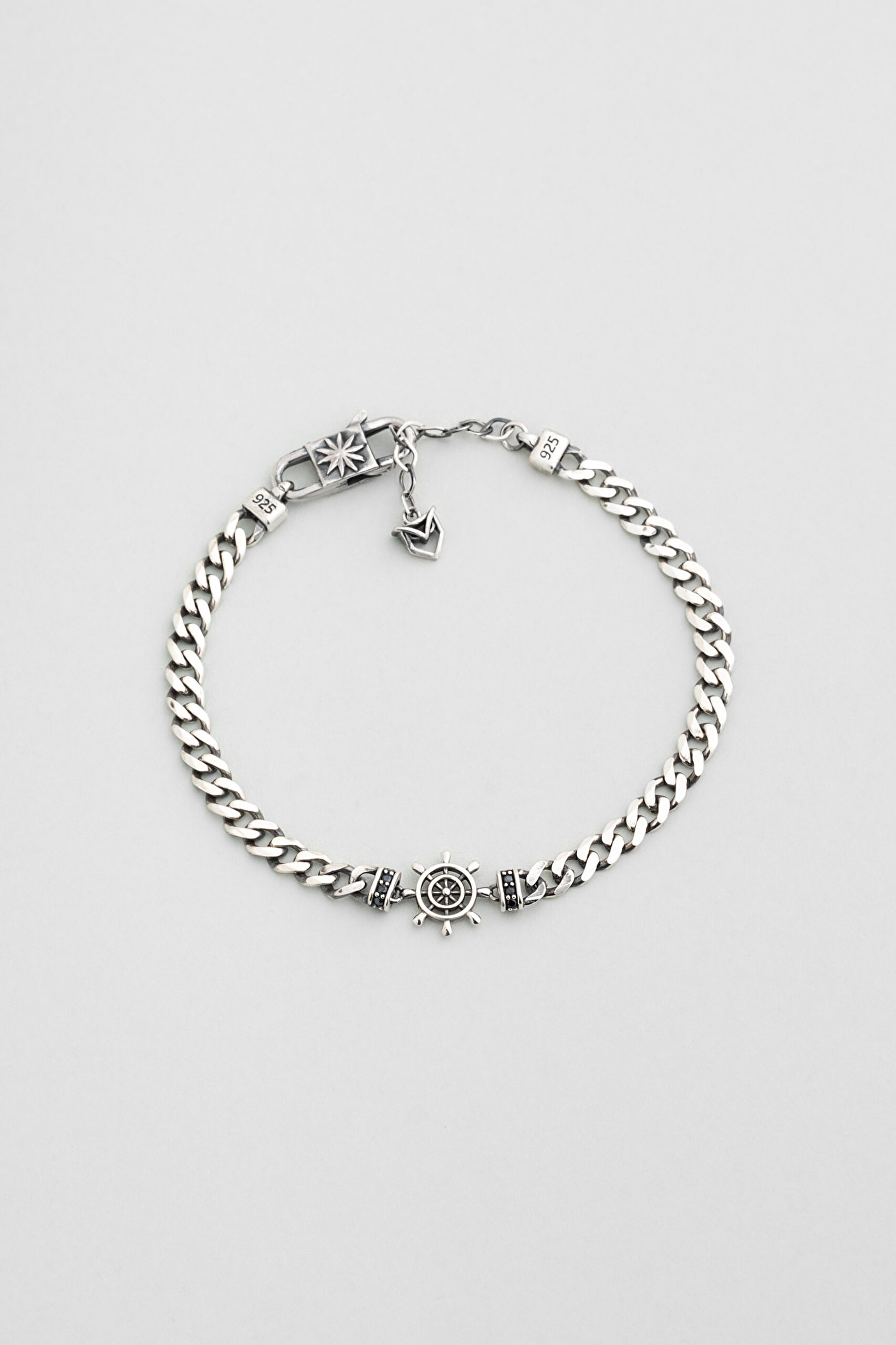 ⁠ Dümen İkonlu Oksit Kaplama 21 Cm Gümüş Erkek Zincir Bileklik_0}