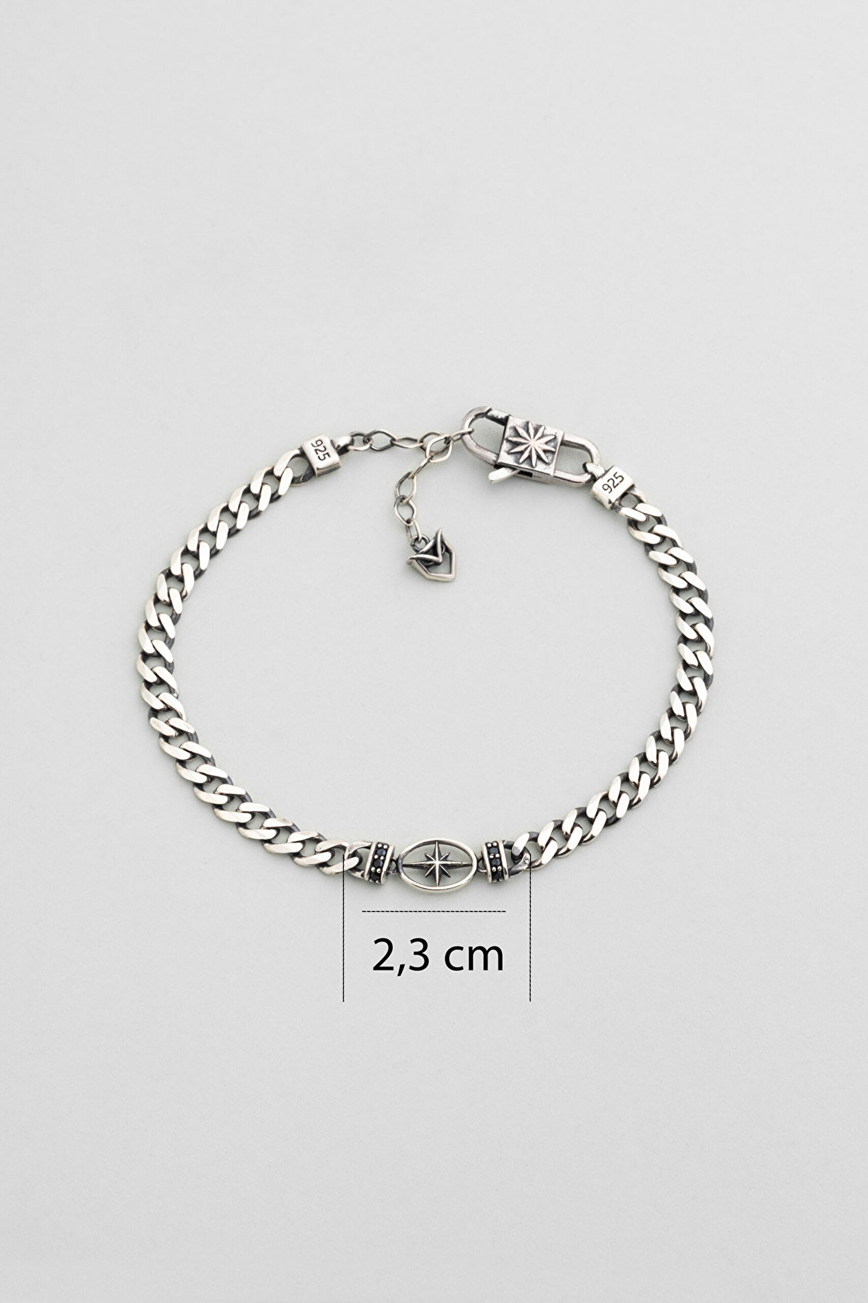 Kuzey Yıldızı Oksit Kaplama  21 Cm Gümüş Erkek Zincir Bileklik - 2
