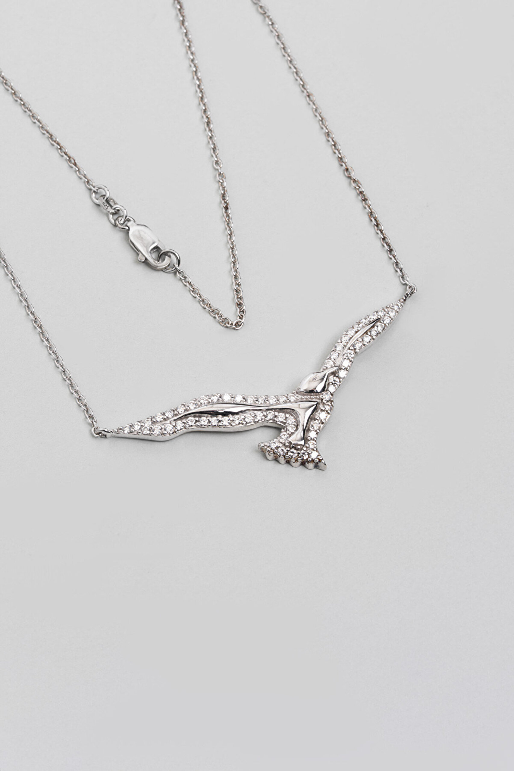 Martı 18 Ayar Beyaz Altın Kaplama 43 Cm Gümüş Kolye - 0