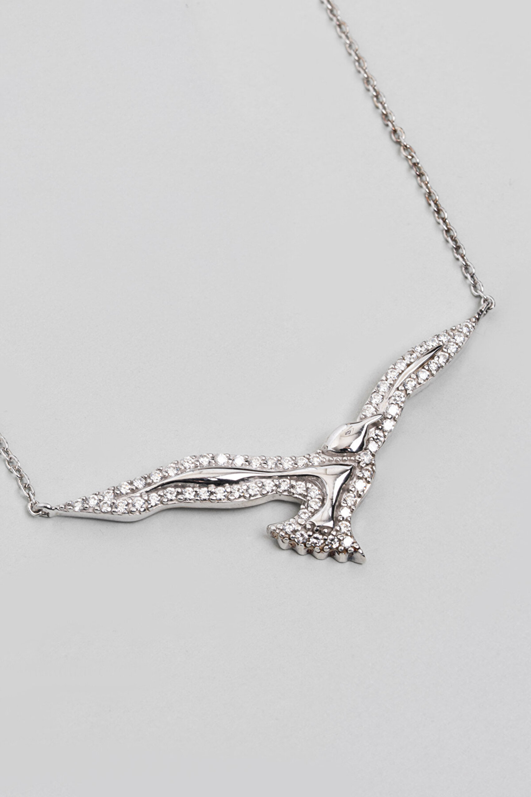 Martı 18 Ayar Beyaz Altın Kaplama 43 Cm Gümüş Kolye - 2