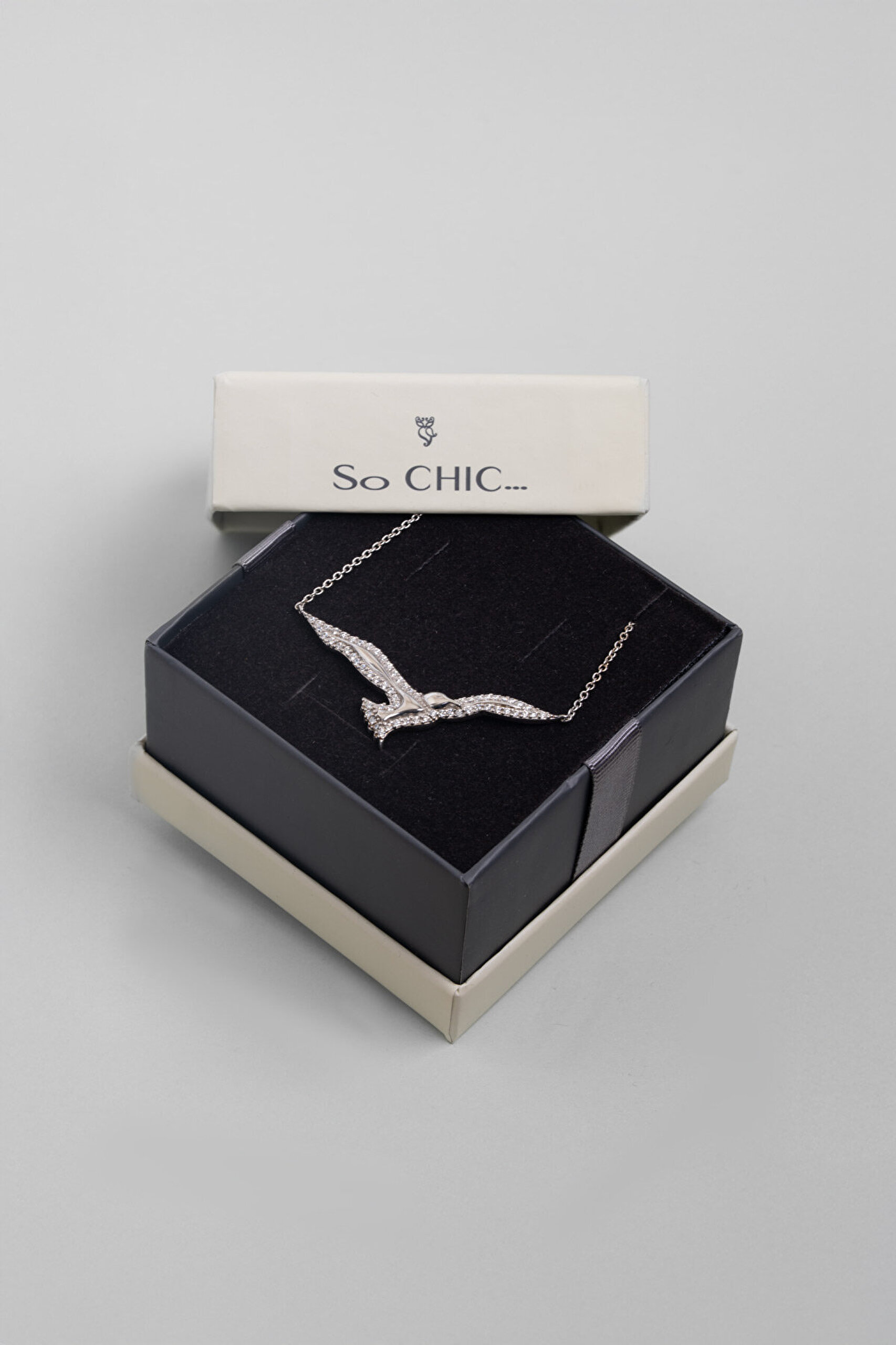 Martı 18 Ayar Beyaz Altın Kaplama 43 Cm Gümüş Kolye - 3