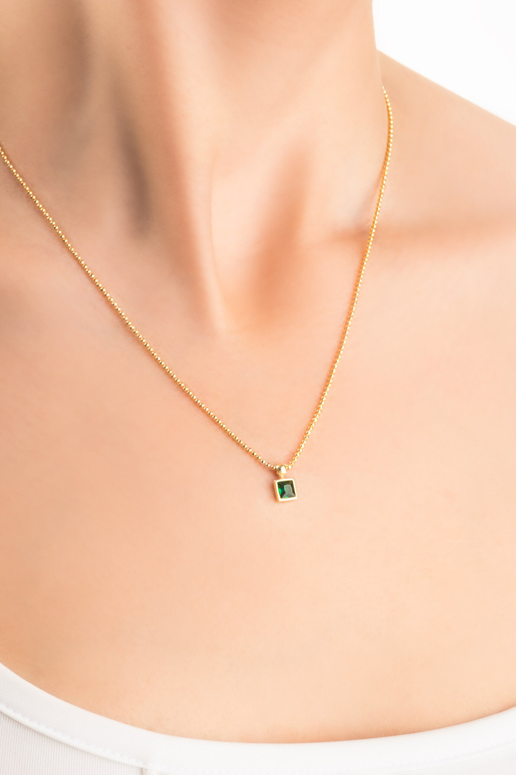 ⁠ Minimal Renkler 18 Ayar Sarı Altın Kaplama 45 Cm Gümüş Tektaş Kolye_1}