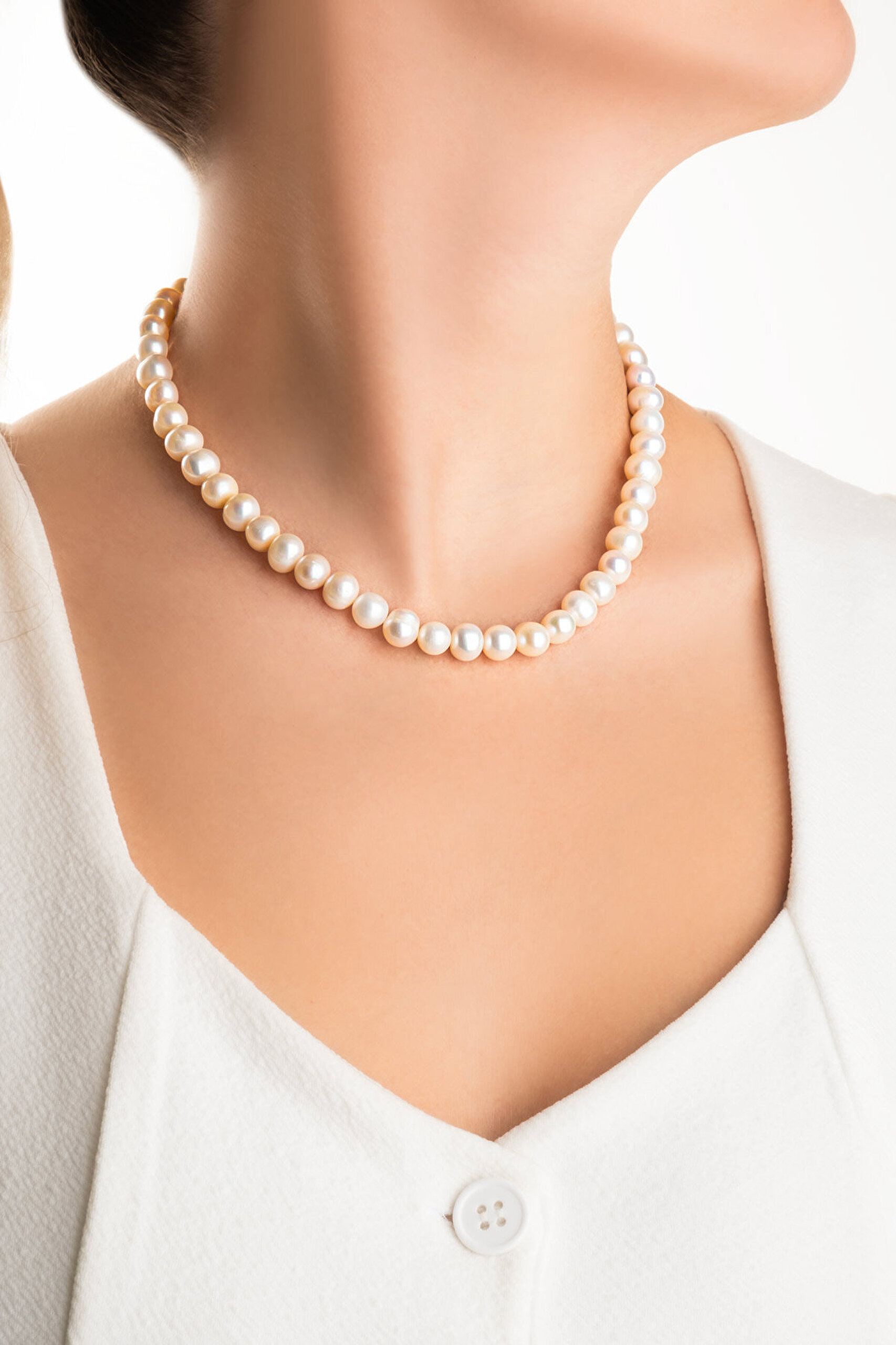 Luna İnci 18 Ayar Sarı Altın Kaplama 45 Cm Gümüş Kolye - 3