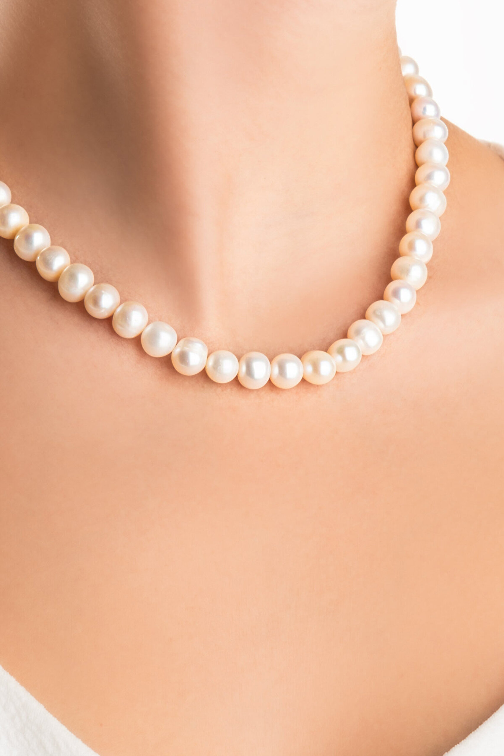 Luna İnci 18 Ayar Sarı Altın Kaplama 45 Cm Gümüş Kolye - 1