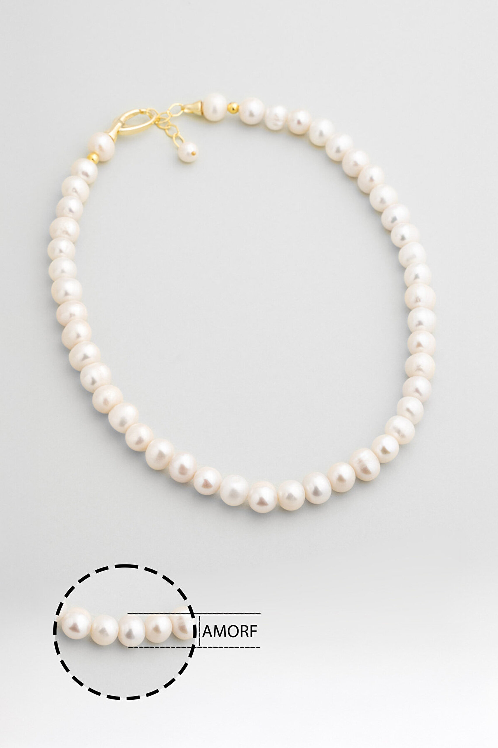 Luna İnci 18 Ayar Sarı Altın Kaplama 45 Cm Gümüş Kolye - 2