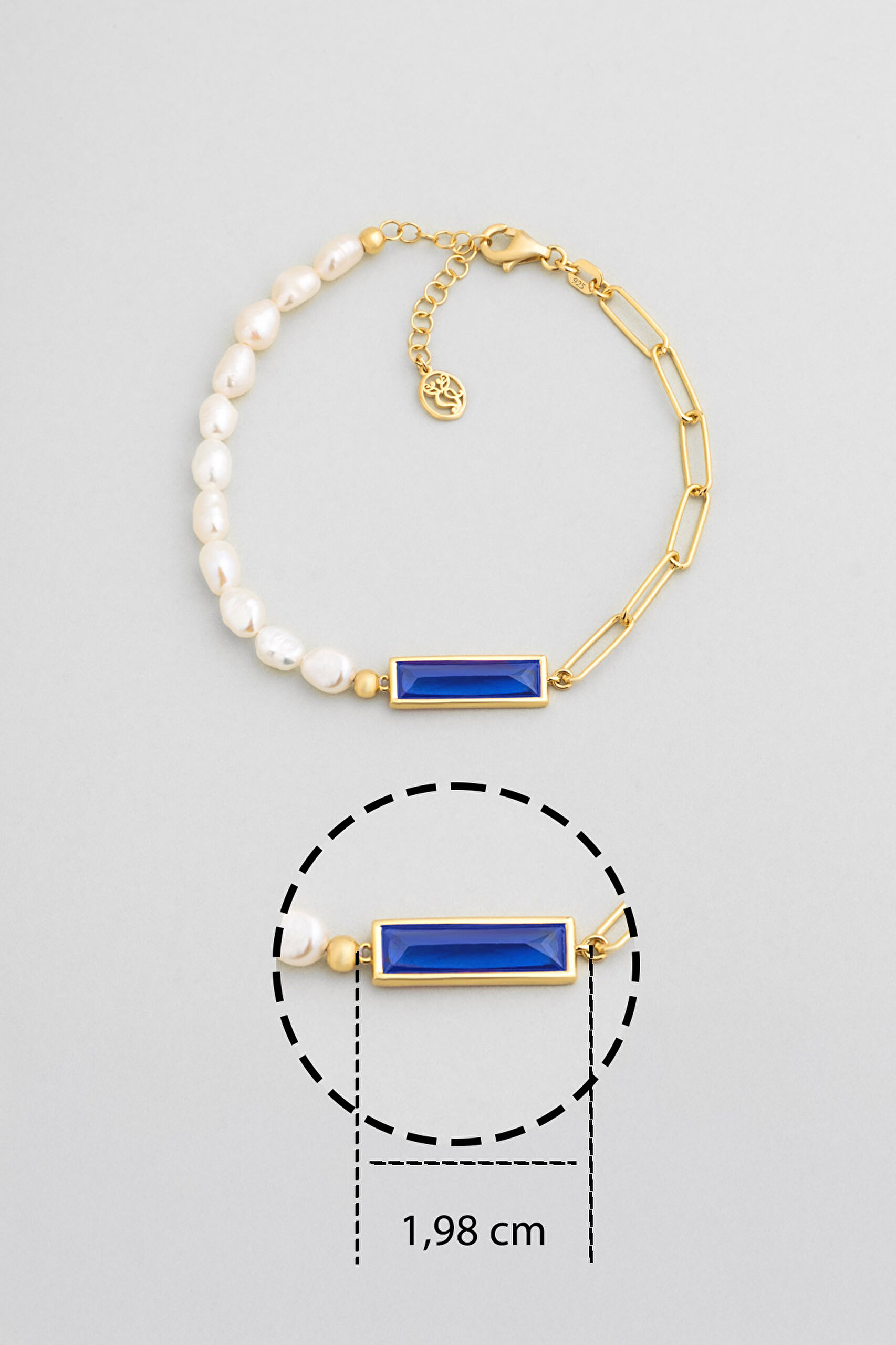 ⁠ Pearl Ocean 18 Ayar Sarı Altın Kaplama 19 Cm Gümüş Bileklik_2}