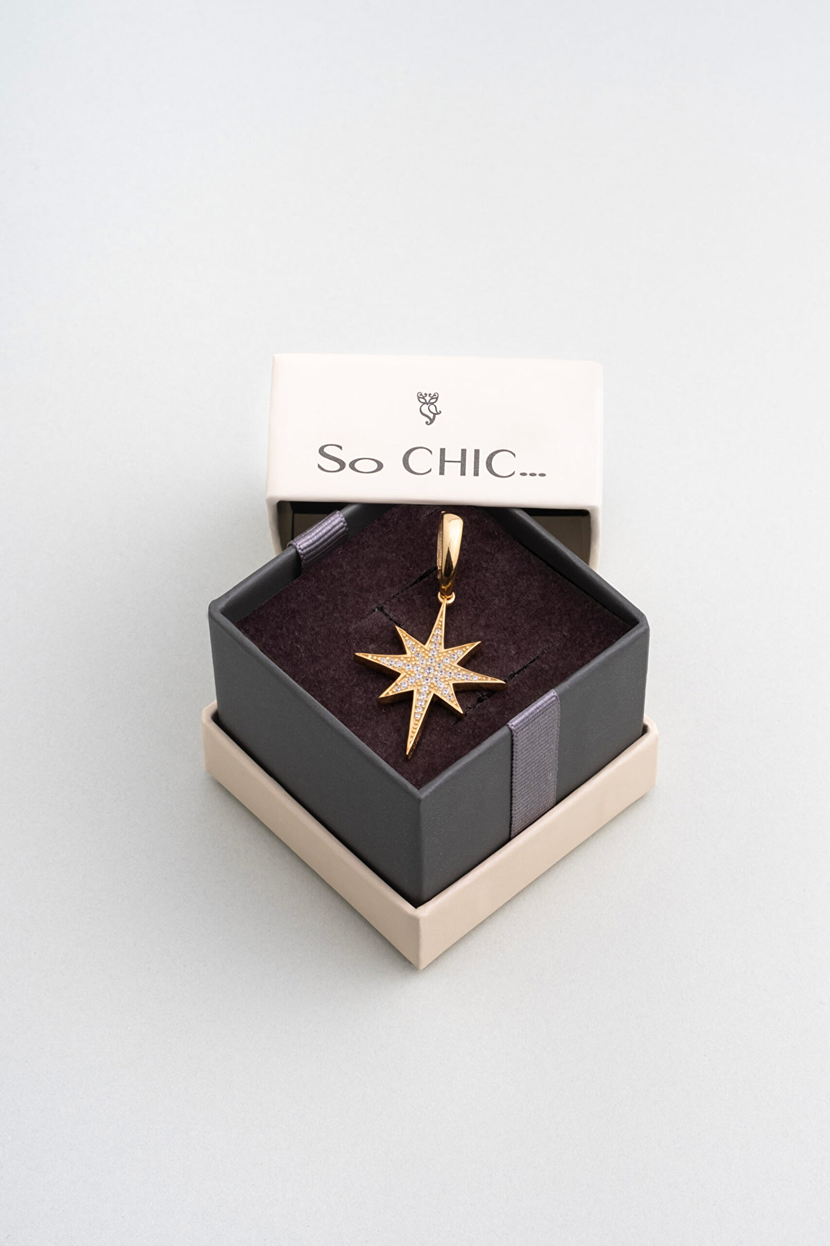 ⁠ Kuzey Yıldızı 18 Ayar Sarı Altın Kaplama Gümüş Charm_7}