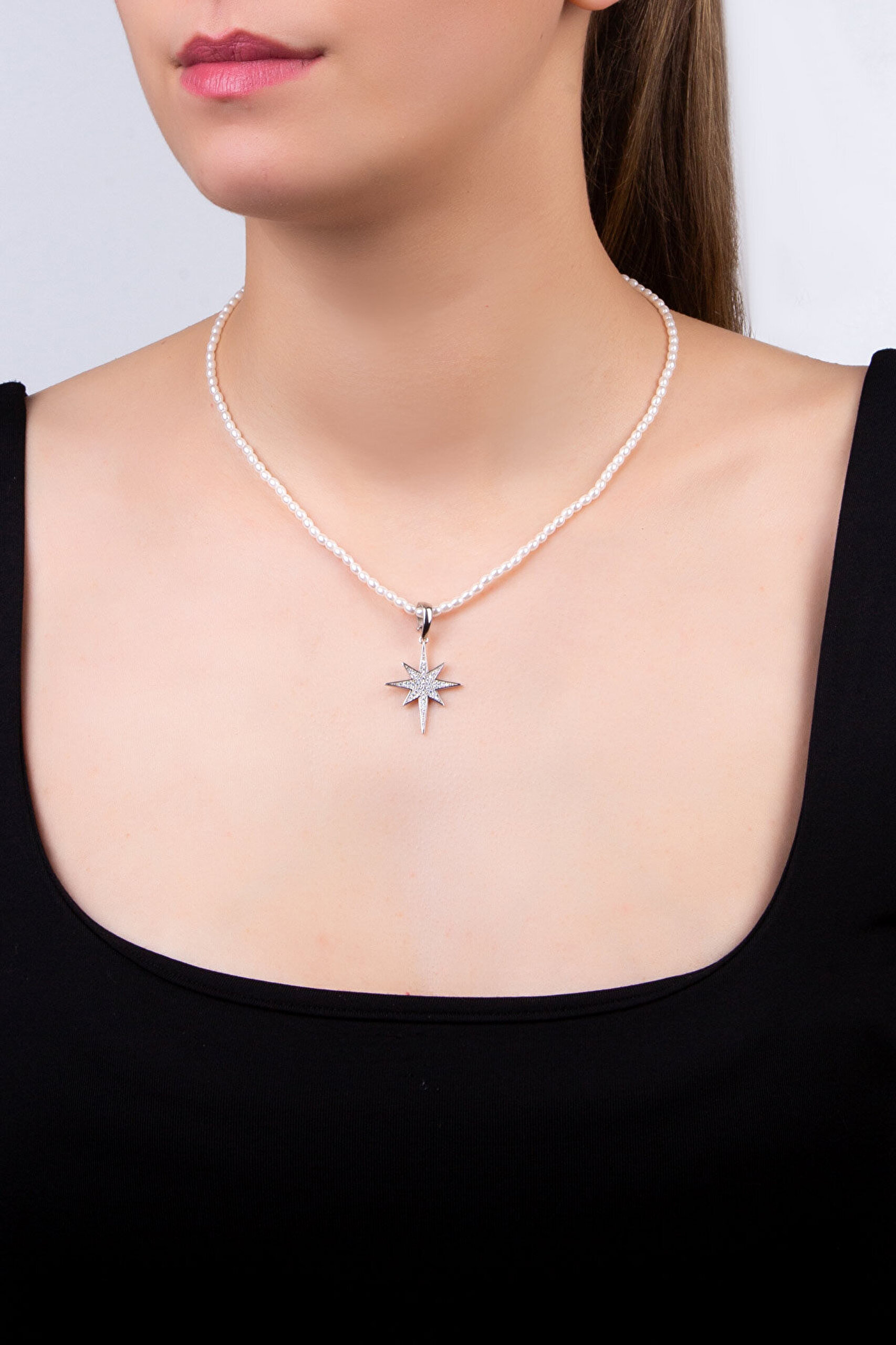 Kuzey Yıldızı 18 Ayar Beyaz Altın Kaplama Gümüş Charm - 5