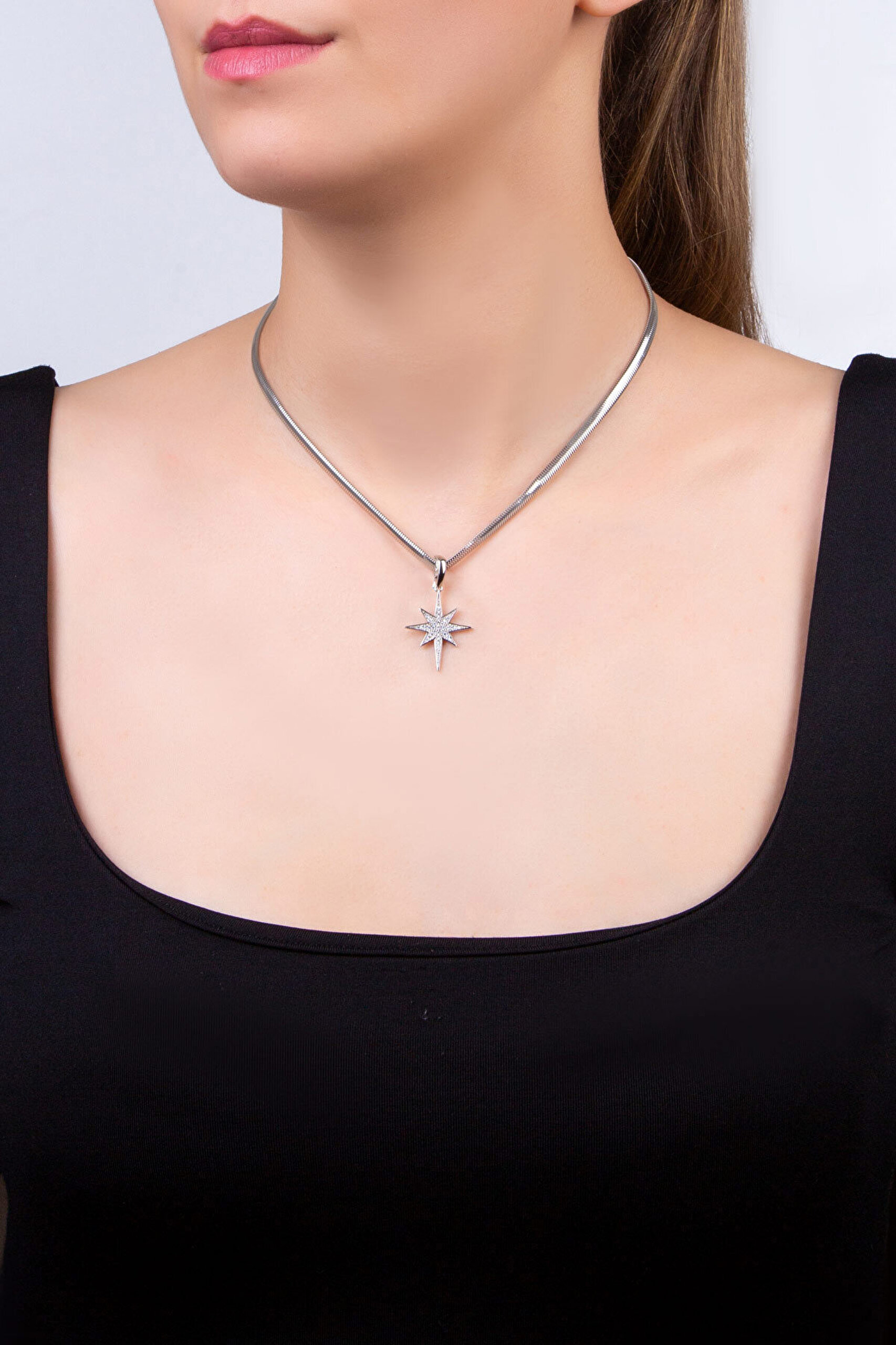 Kuzey Yıldızı 18 Ayar Beyaz Altın Kaplama Gümüş Charm - 6