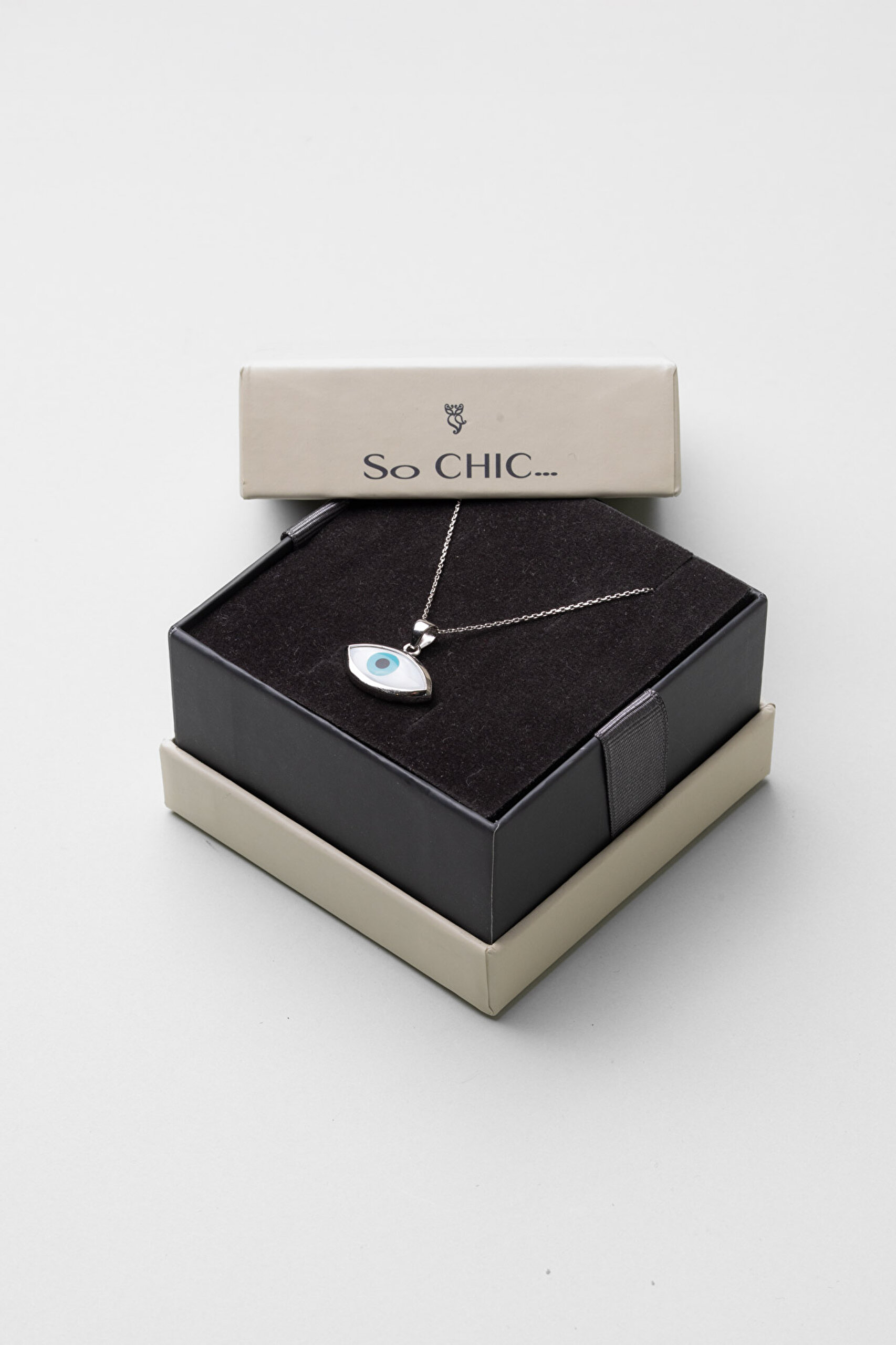 ⁠ Göz Tılsımı 18 Ayar Beyaz Altın Kaplama 44 Cm Gümüş Kolye_4}