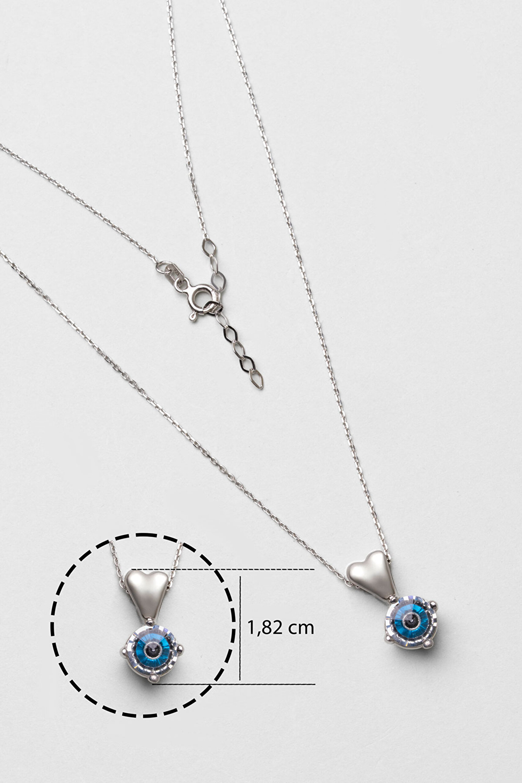 ⁠ Kalp Gözü 18 Ayar Beyaz Altın Kaplama 42 Cm Gümüş Nazar Kolye_2}