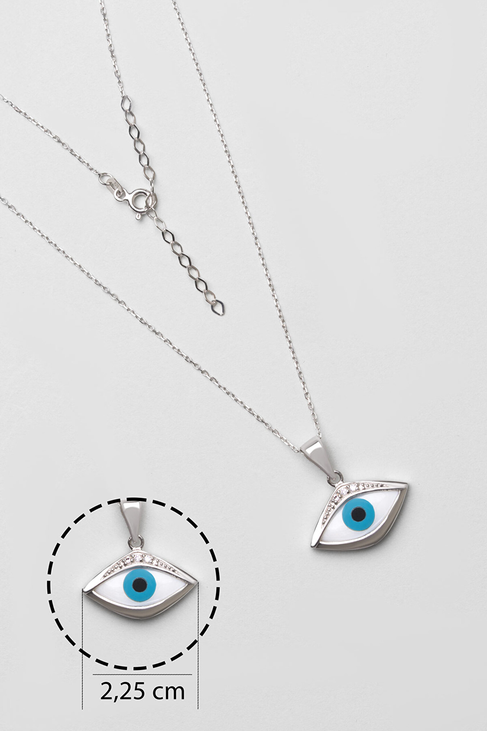 ⁠ Koruyucu Göz 18 Ayar Beyaz Altın Kaplama 44 Cm Gümüş Kolye_2}