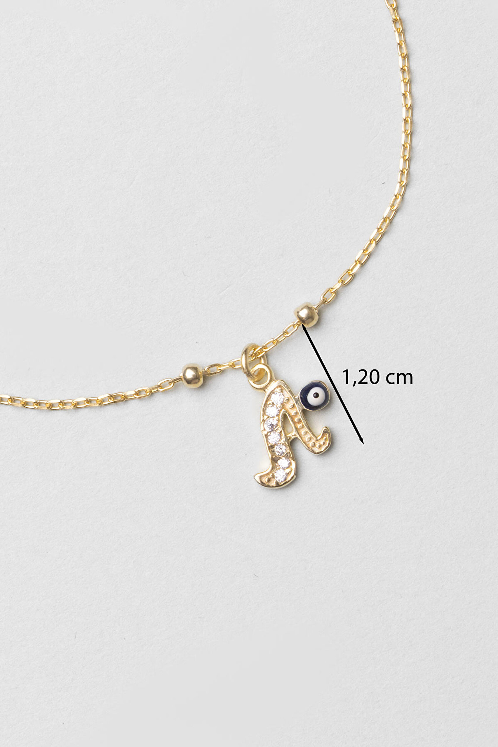 ⁠ A Harfi 18 Ayar Sarı Altın Kaplama 19 Cm Gümüş Nazar Bileklik_2}
