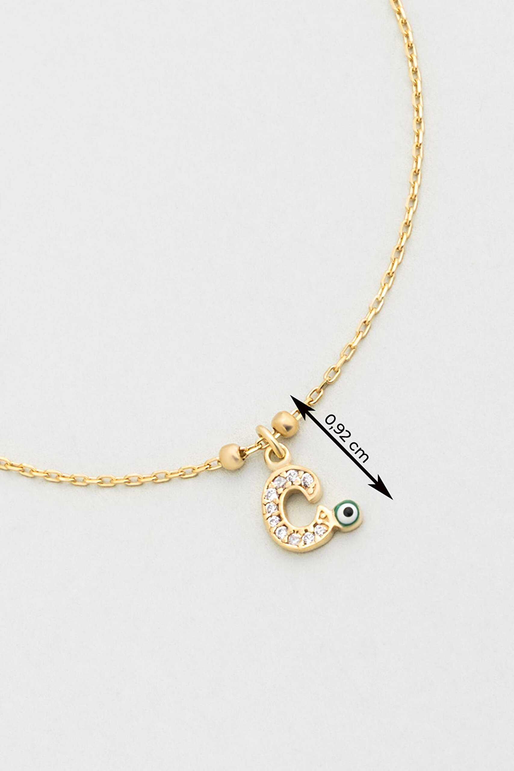 ⁠ C Harfi 18 Ayar Sarı Altın Kaplama 19 Cm Gümüş Nazar Bileklik_2}