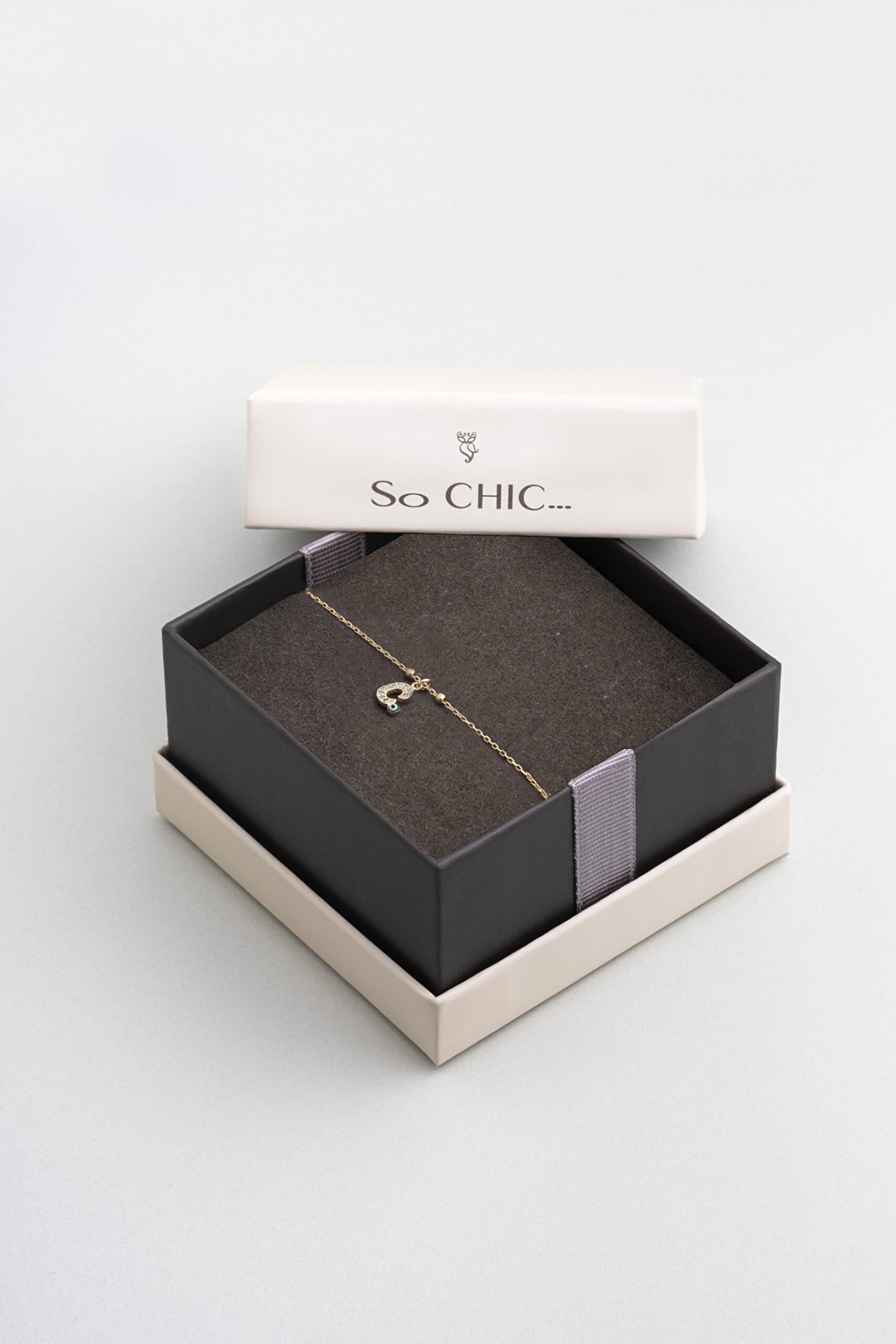 ⁠ C Harfi 18 Ayar Sarı Altın Kaplama 19 Cm Gümüş Nazar Bileklik_4}