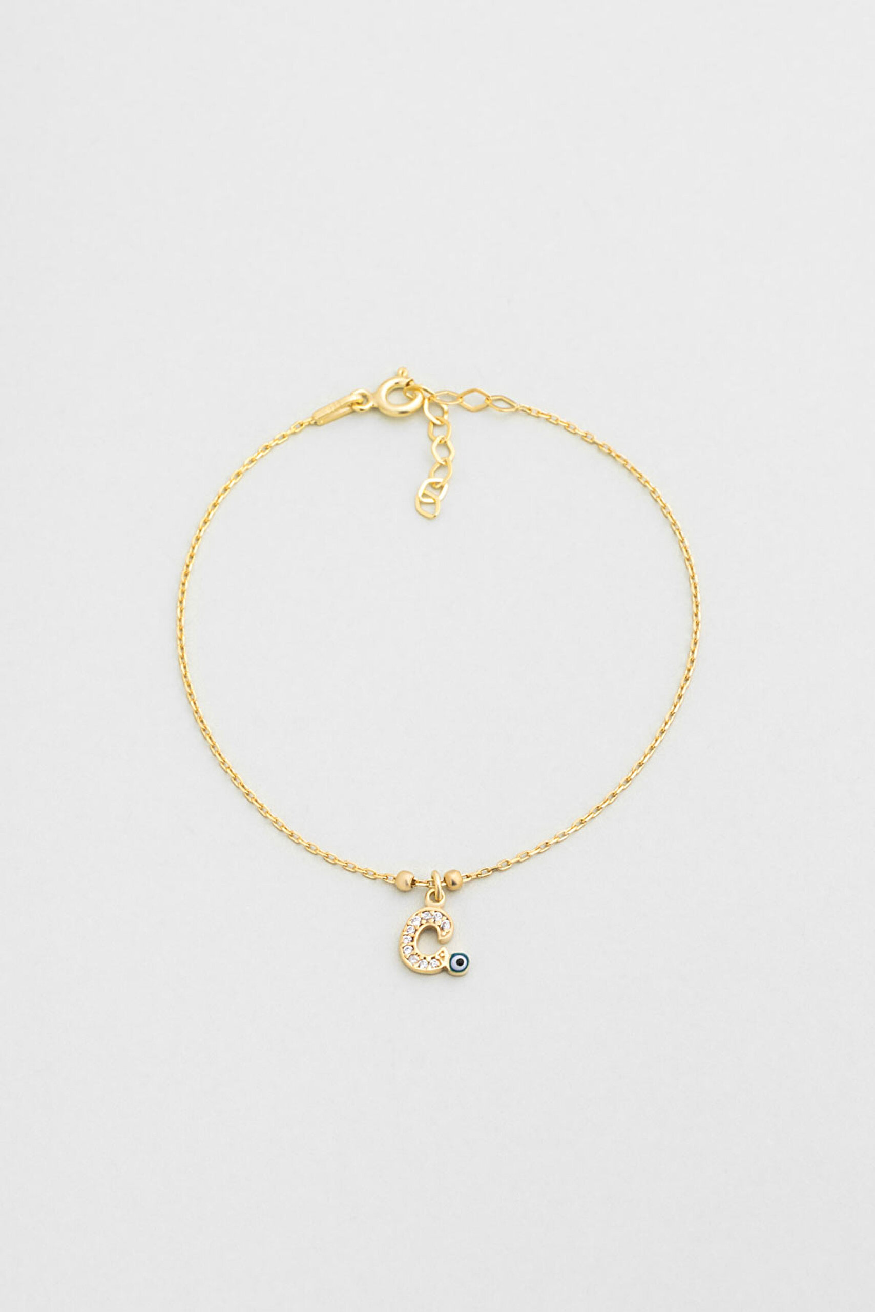 ⁠ C Harfi 18 Ayar Sarı Altın Kaplama 19 Cm Gümüş Nazar Bileklik_0}