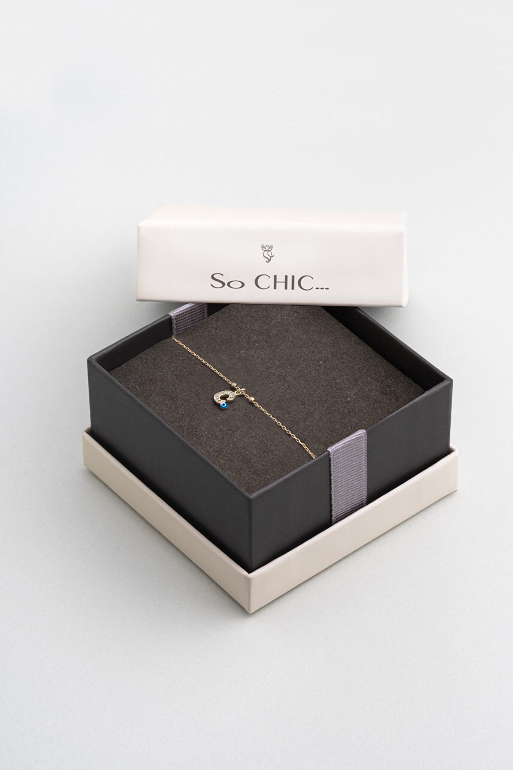 ⁠ C Harfi 18 Ayar Sarı Altın Kaplama 19 Cm Gümüş Nazar Bileklik_4}