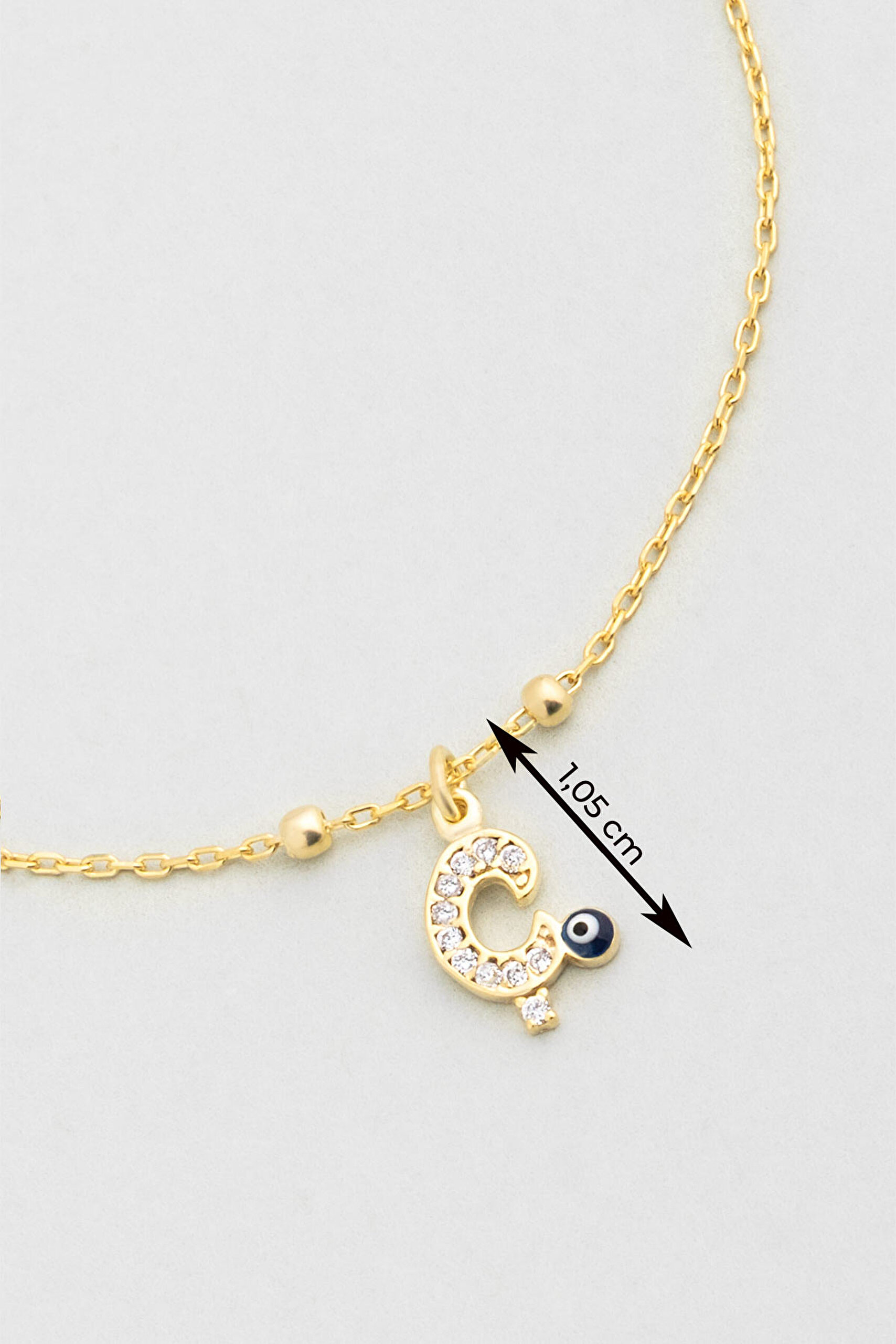 ⁠ Ç Harfi 18 Ayar Sarı Altın Kaplama 19 Cm Gümüş Nazar Bileklik_2}