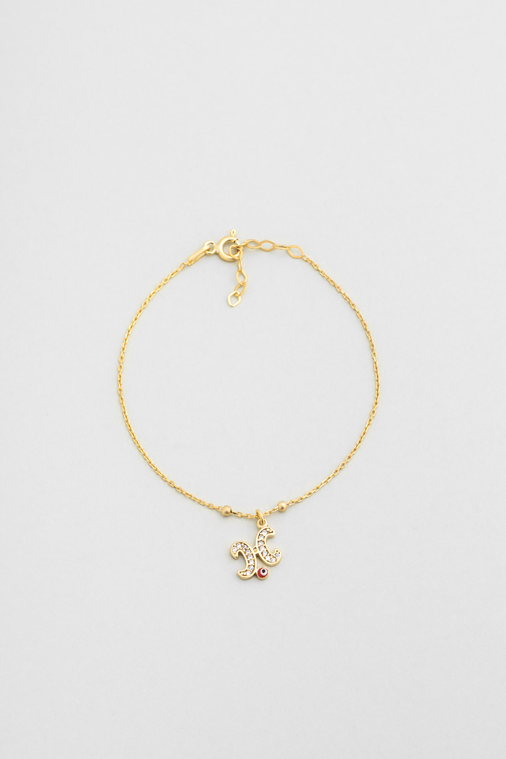 ⁠ H Harfi 18 Ayar Sarı Altın Kaplama 19 Cm Gümüş Nazar Bileklik_0}