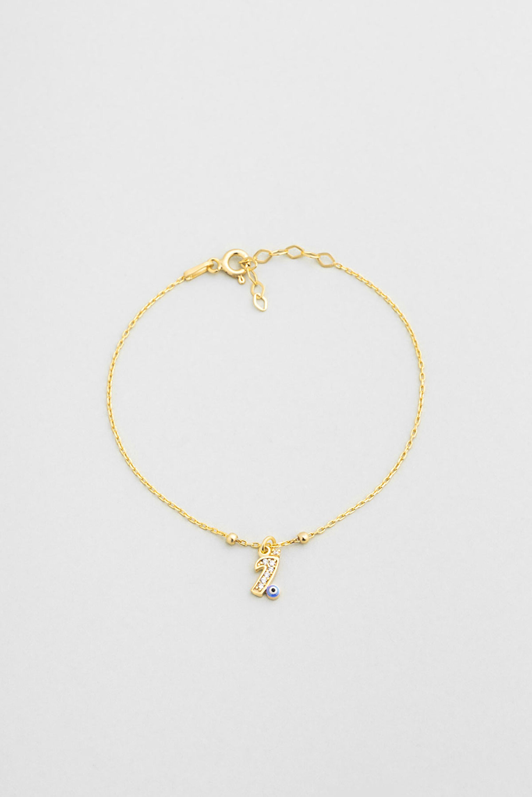 ⁠ I Harfi 18 Ayar Sarı Altın Kaplama 19 Cm Gümüş Nazar Bileklik_0}