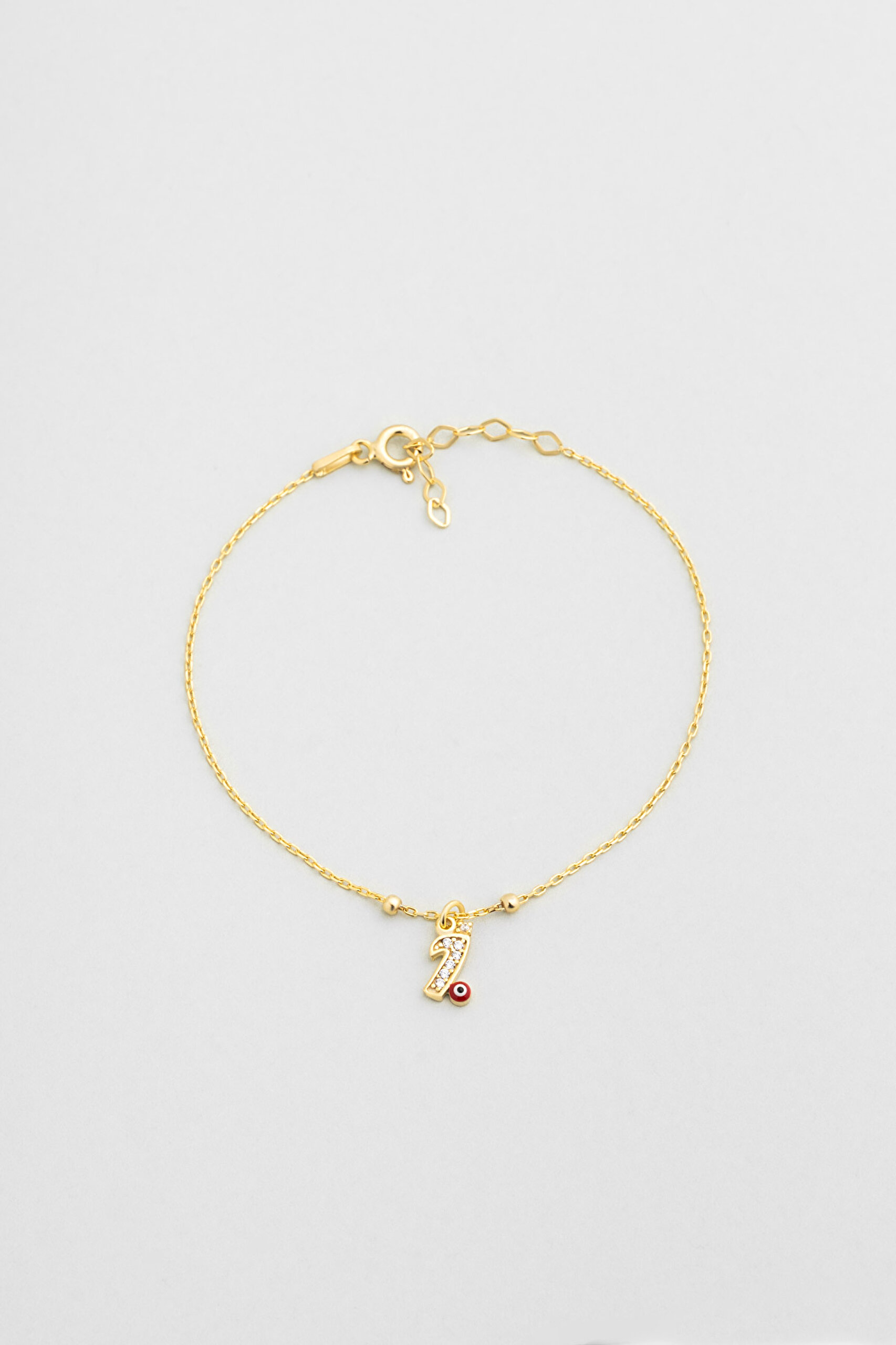 ⁠ I Harfi 18 Ayar Sarı Altın Kaplama 19 Cm Gümüş Nazar Bileklik_0}