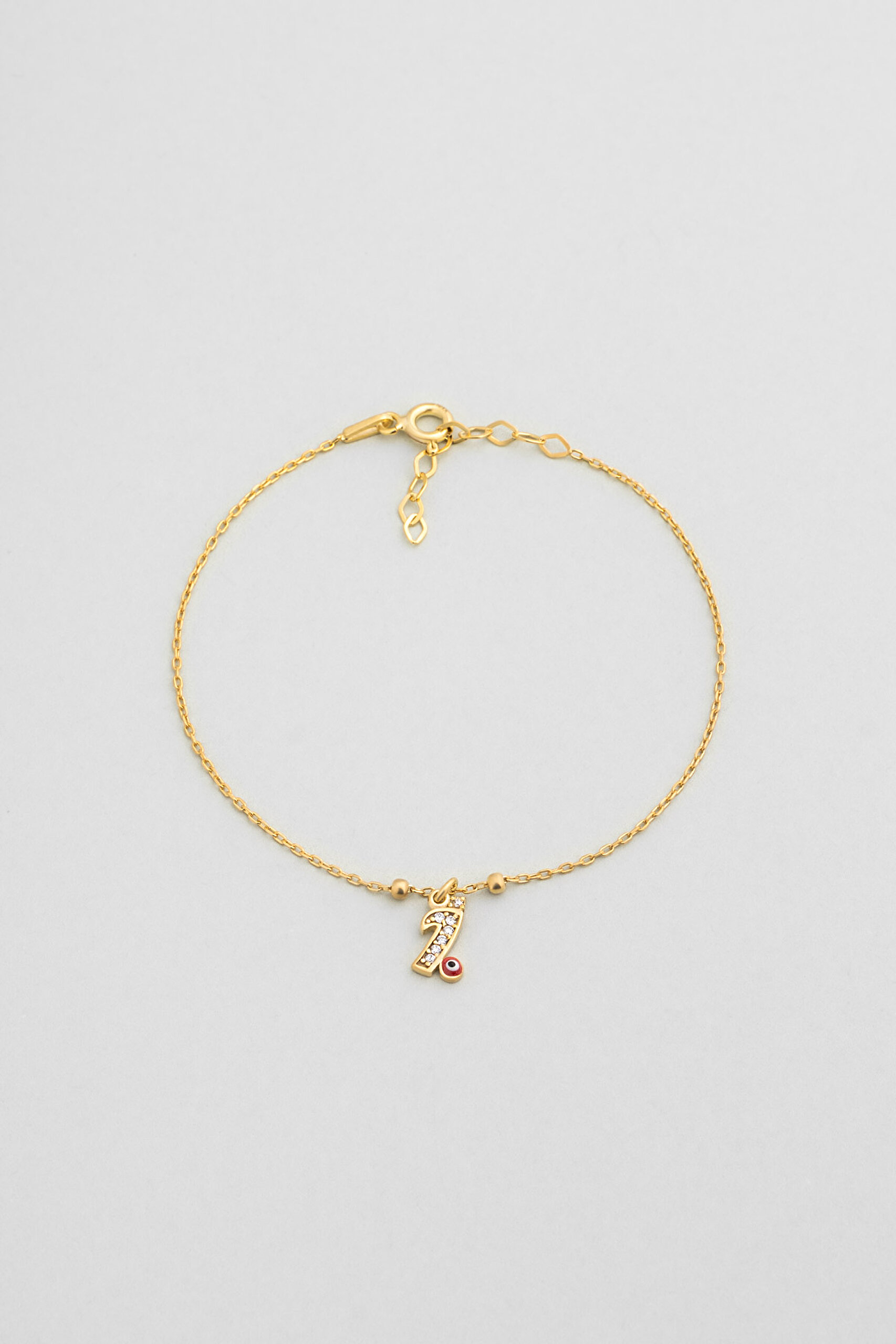 ⁠ İ Harfi 18 Ayar Sarı Altın Kaplama 19 Cm Gümüş Nazar Bileklik_0}