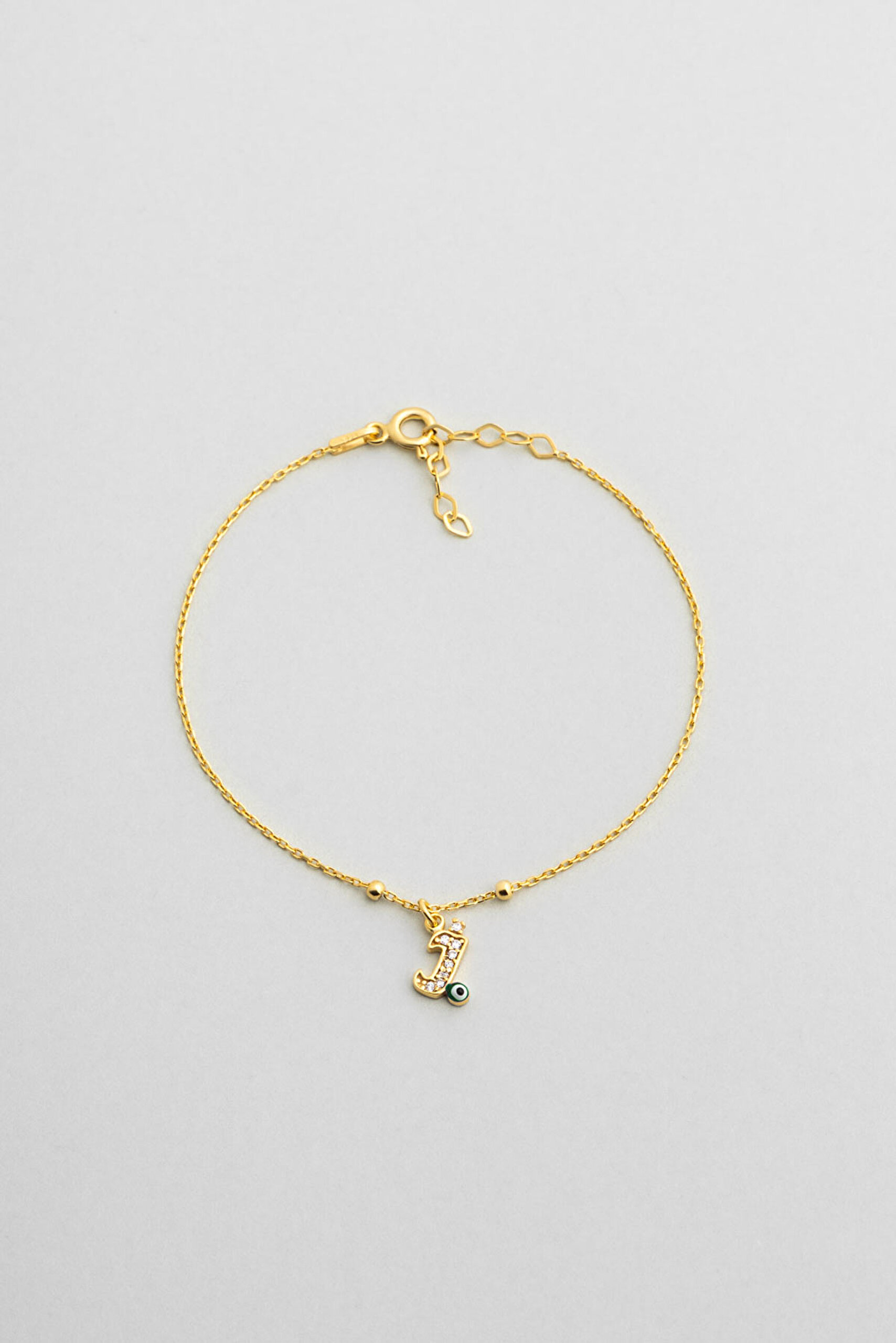 ⁠ J Harfi 18 Ayar Sarı Altın Kaplama 19 Cm Gümüş Nazar Bileklik_0}