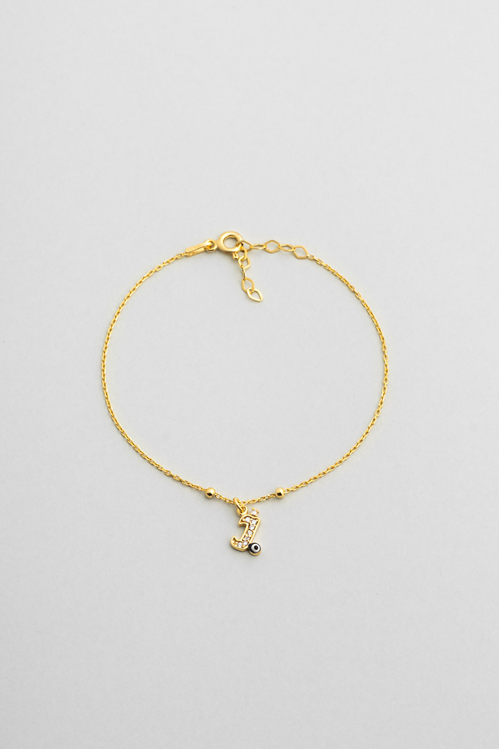 ⁠ J Harfi 18 Ayar Sarı Altın Kaplama 19 Cm Gümüş Nazar Bileklik_0}