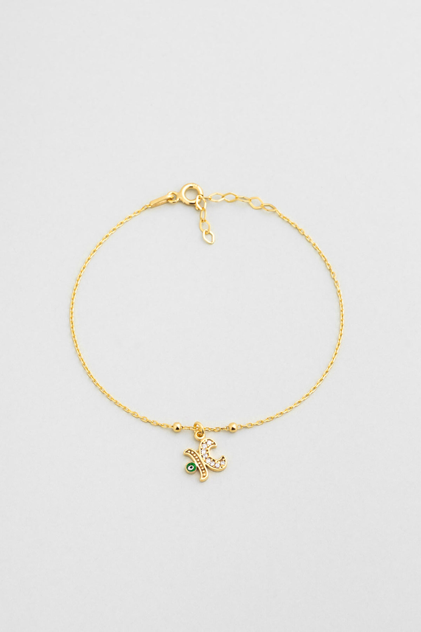 ⁠ K Harfi 18 Ayar Sarı Altın Kaplama 19 Cm Gümüş Nazar Bileklik_0}