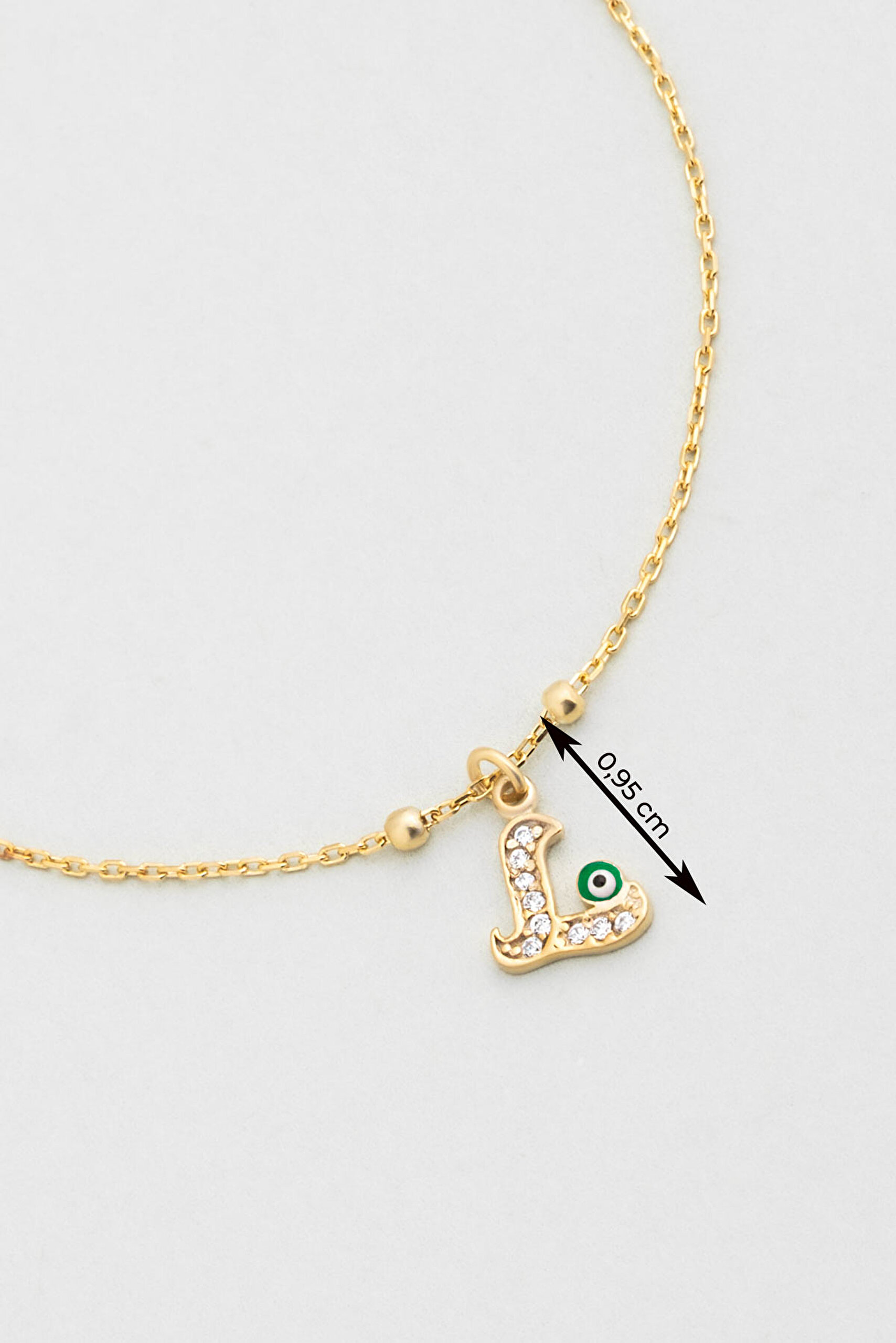 ⁠ L Harfi 18 Ayar Sarı Altın Kaplama 19 Cm Gümüş Nazar Bileklik_2}