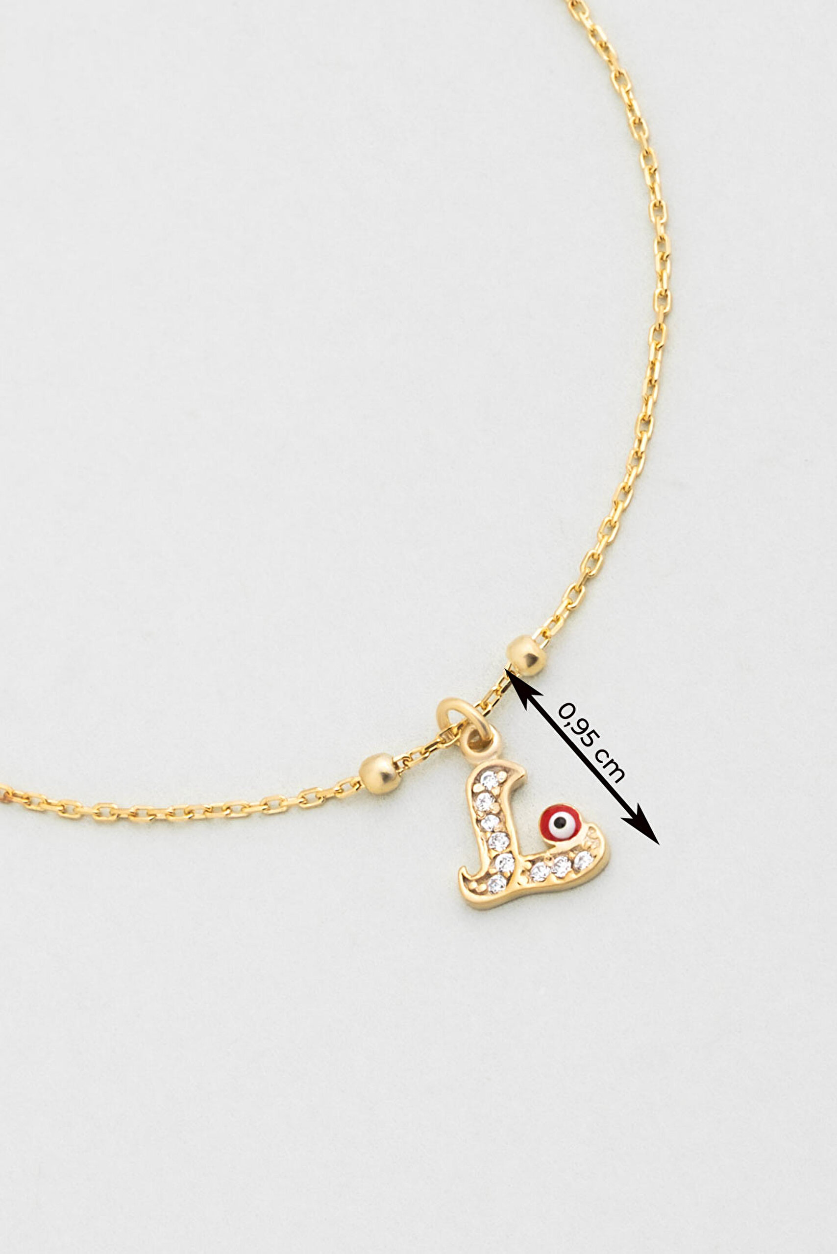 ⁠ L Harfi 18 Ayar Sarı Altın Kaplama 19 Cm Gümüş Nazar Bileklik_2}