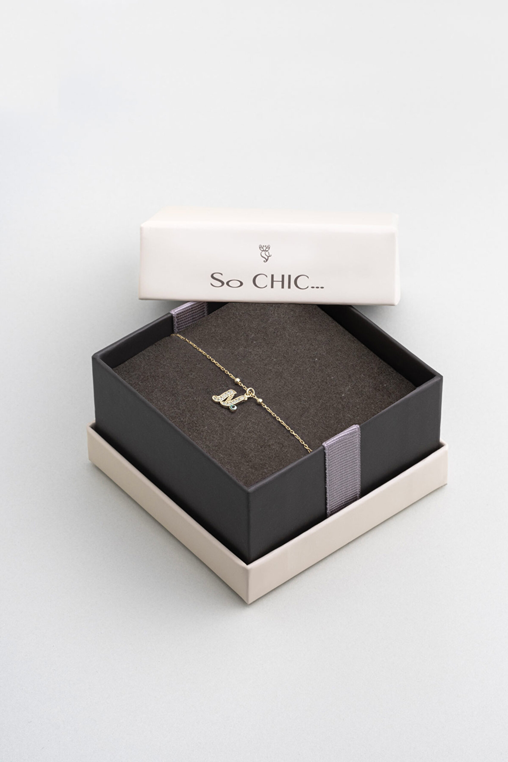 ⁠ N Harfi 18 Ayar Sarı Altın Kaplama 19 Cm Gümüş Nazar Bileklik_4}