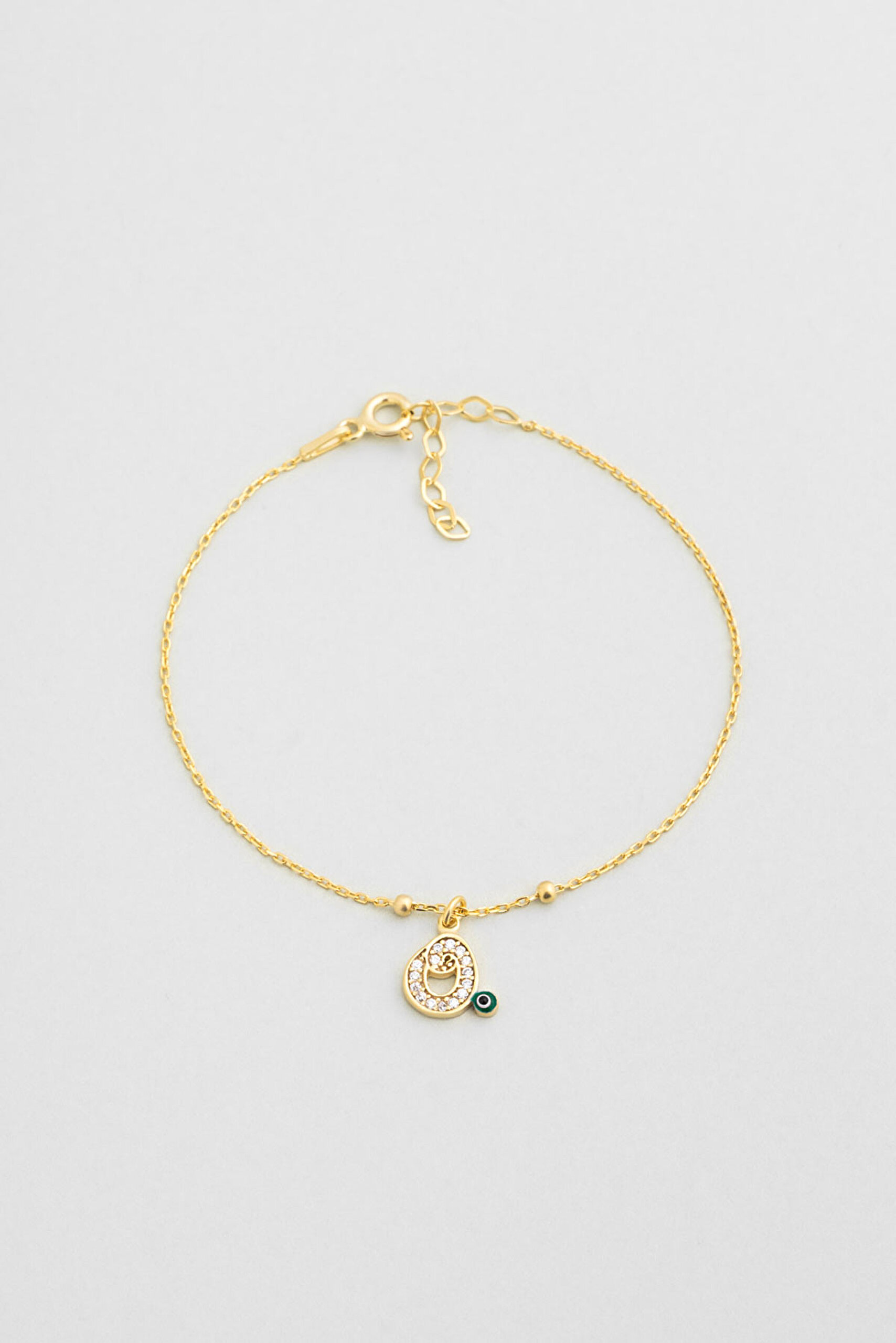 ⁠ O Harfi 18 Ayar Sarı Altın Kaplama 19 Cm Gümüş Nazar Bileklik_0}