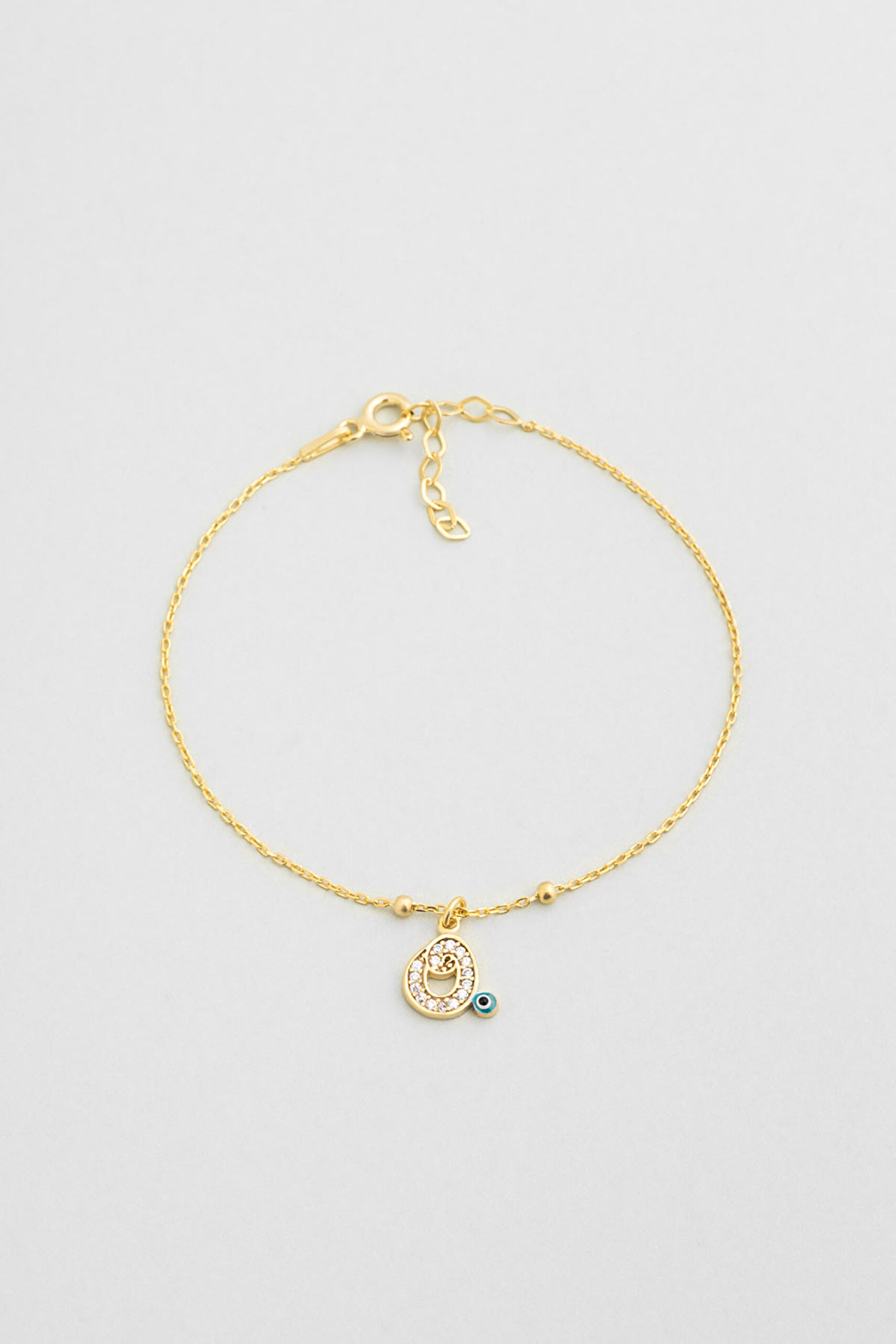 ⁠ O Harfi 18 Ayar Sarı Altın Kaplama 19 Cm Gümüş Nazar Bileklik_0}