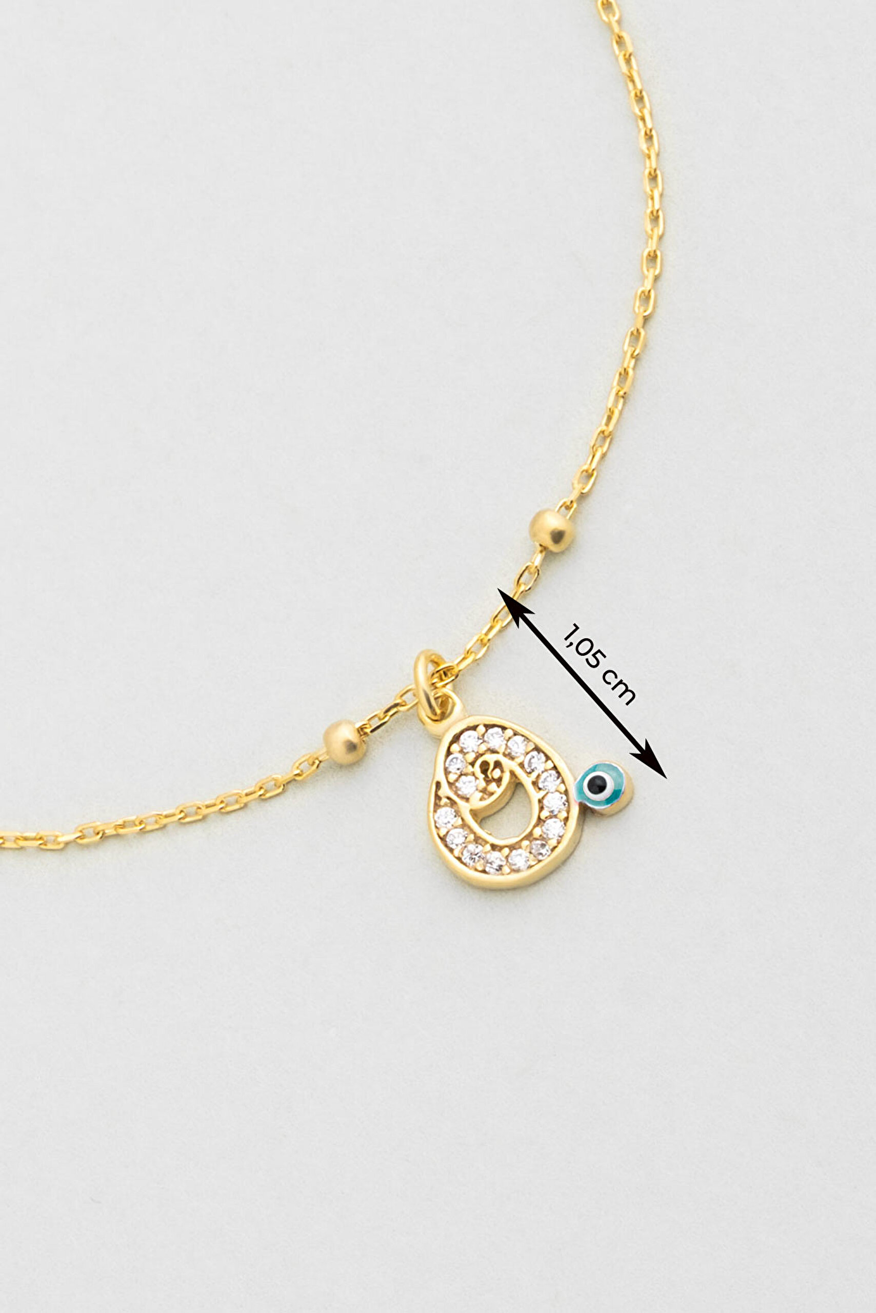 ⁠ O Harfi 18 Ayar Sarı Altın Kaplama 19 Cm Gümüş Nazar Bileklik_2}