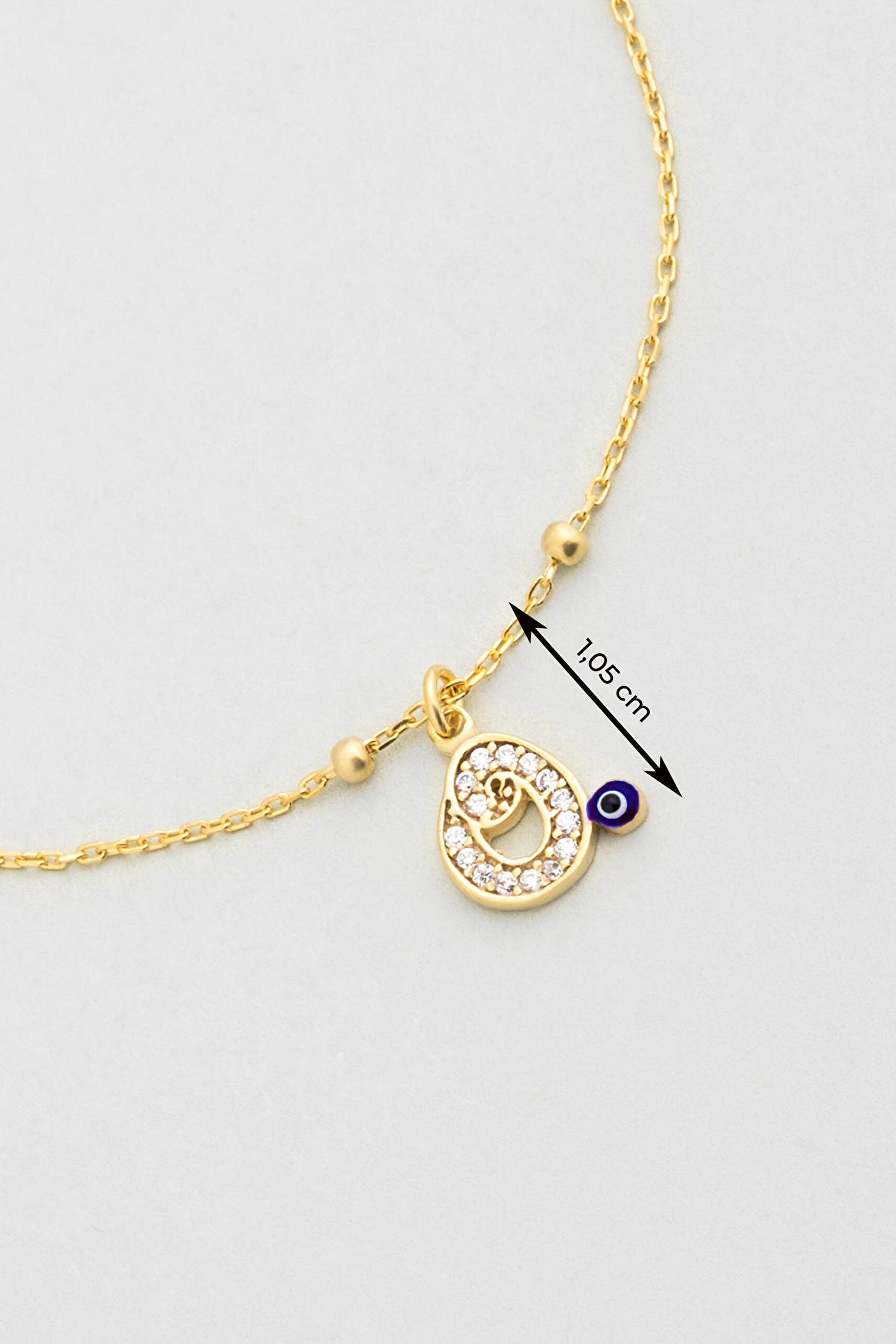 ⁠ O Harfi 18 Ayar Sarı Altın Kaplama 19 Cm Gümüş Nazar Bileklik_2}