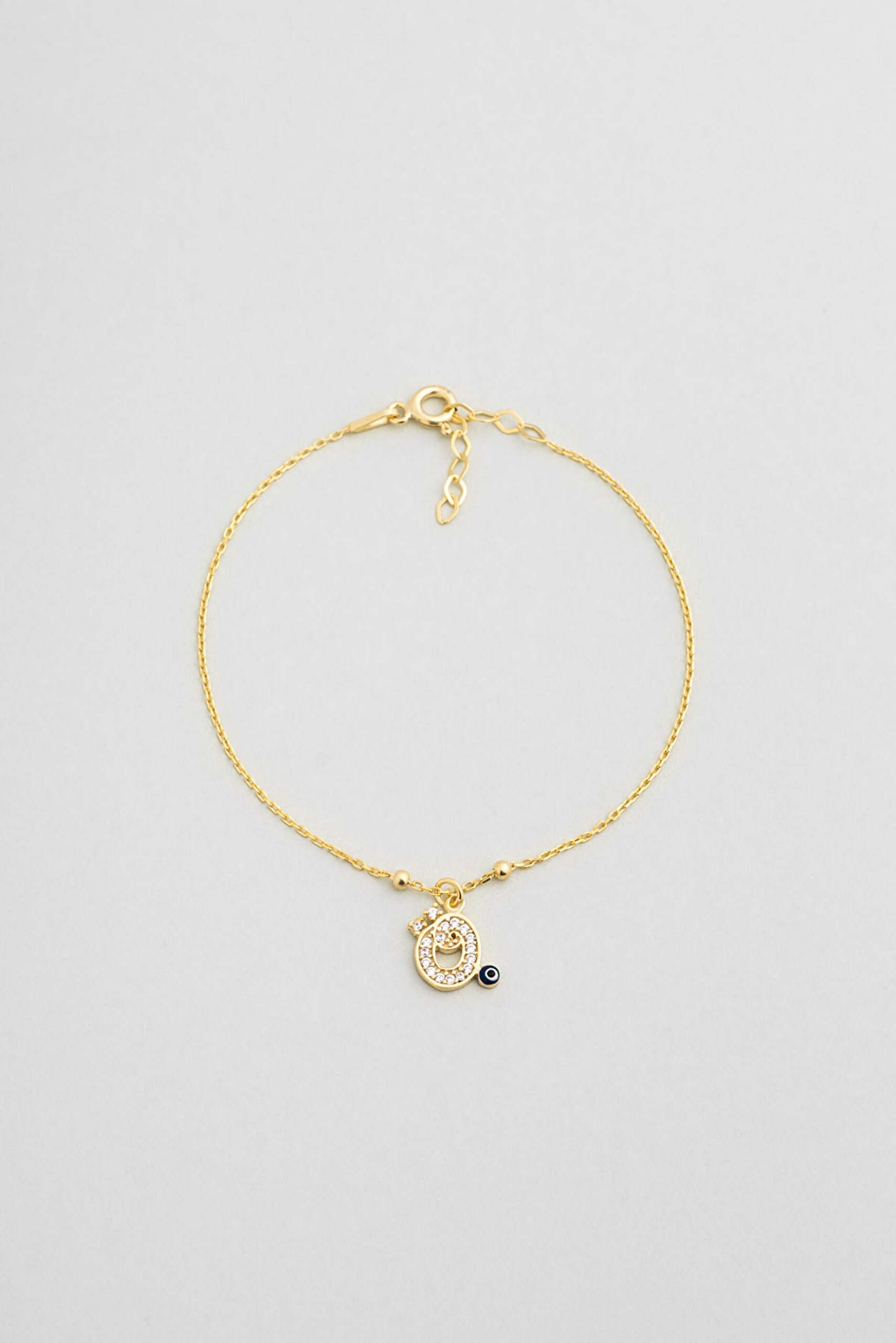 ⁠ Ö Harfi 18 Ayar Sarı Altın Kaplama 19 Cm Gümüş Nazar Bileklik_0}