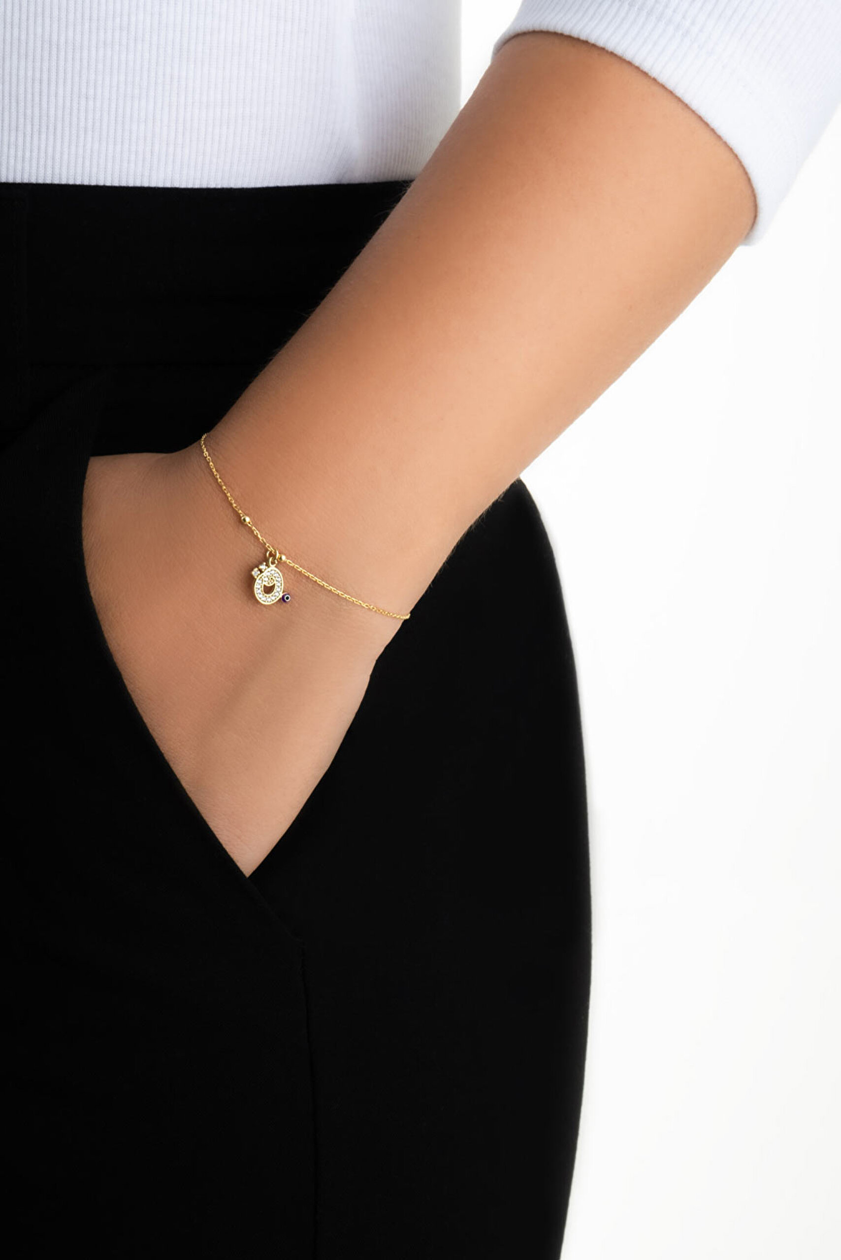 ⁠ Ö Harfi 18 Ayar Sarı Altın Kaplama 19 Cm Gümüş Nazar Bileklik_3}