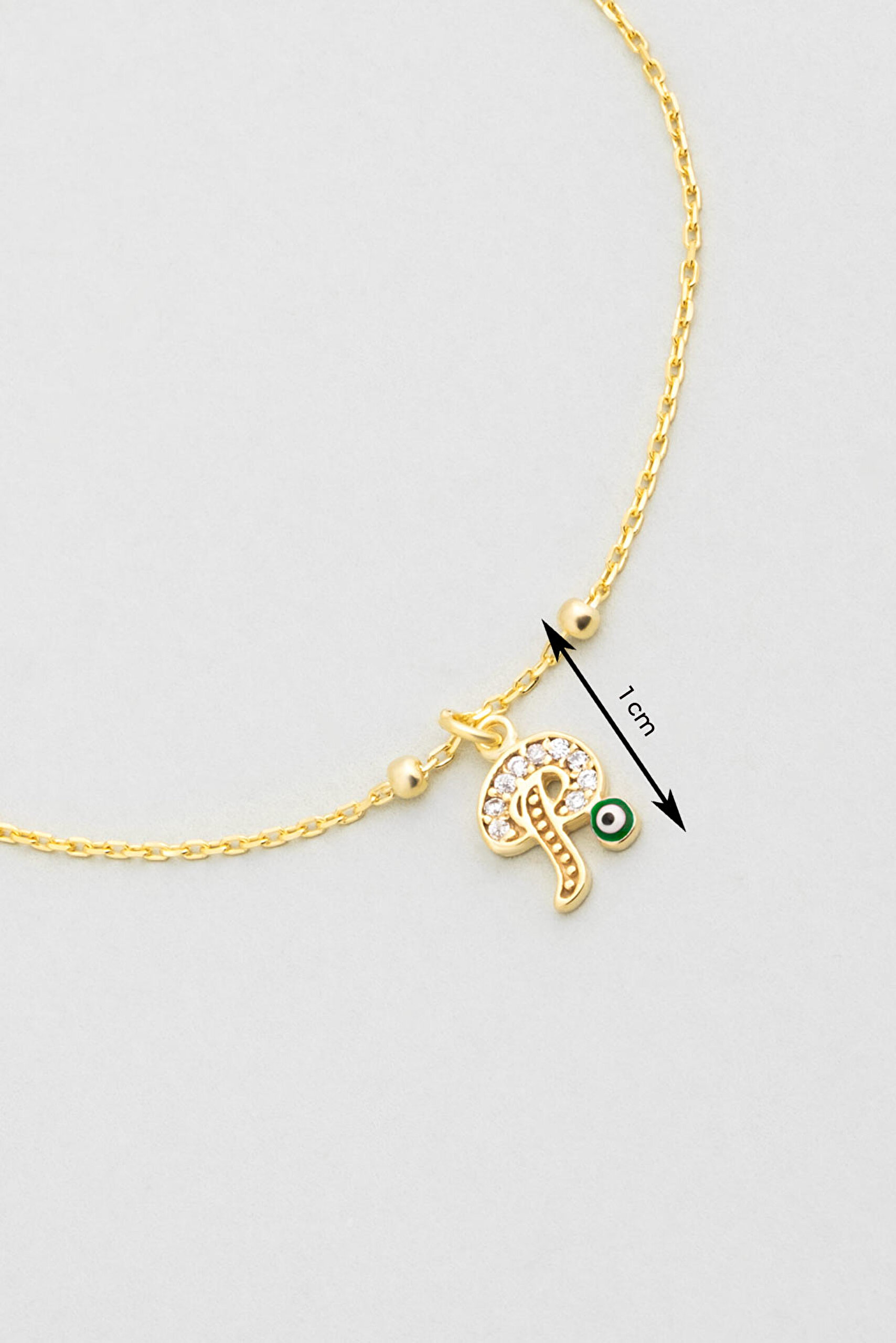 ⁠ P Harfi 18 Ayar Sarı Altın Kaplama 19 Cm Gümüş Nazar Bileklik_2}