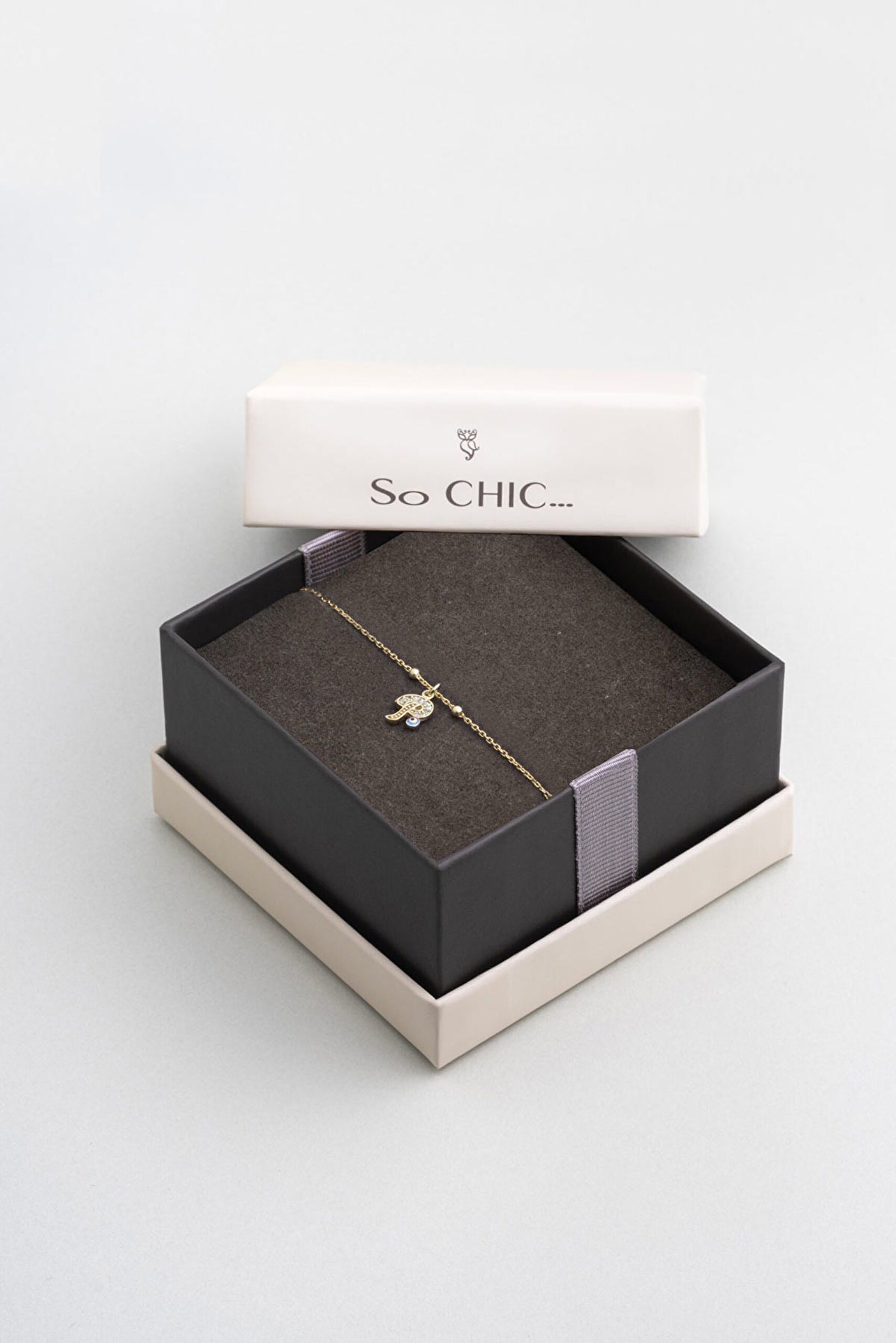 ⁠ P Harfi 18 Ayar Sarı Altın Kaplama 19 Cm Gümüş Nazar Bileklik_4}